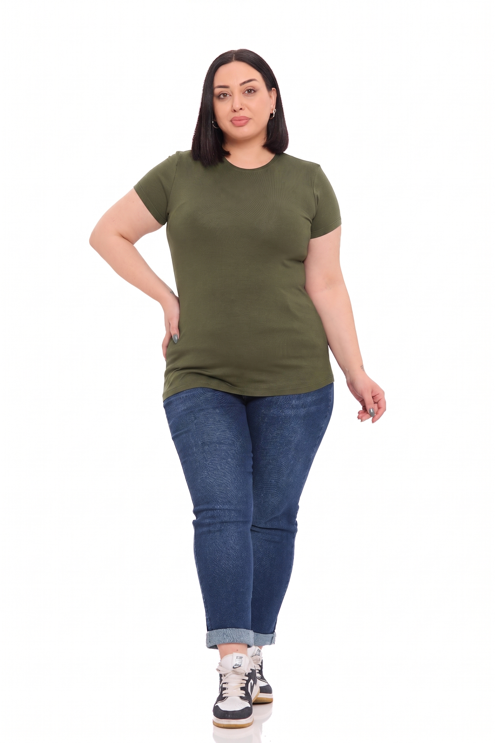 Body | TopDisentis Modest Büyük Beden Bisiklet Yaka Kısa Kollu Viskon Haki BodyDISENTIS MODESTBüyük Beden Bisiklet Yaka Kısa Kollu Viskon Haki Body
