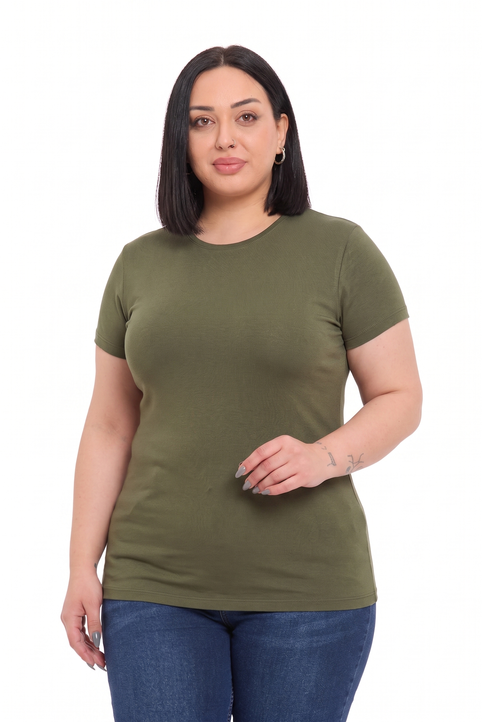 Body | TopDisentis Modest Büyük Beden Bisiklet Yaka Kısa Kollu Viskon Haki BodyDISENTIS MODESTBüyük Beden Bisiklet Yaka Kısa Kollu Viskon Haki Body