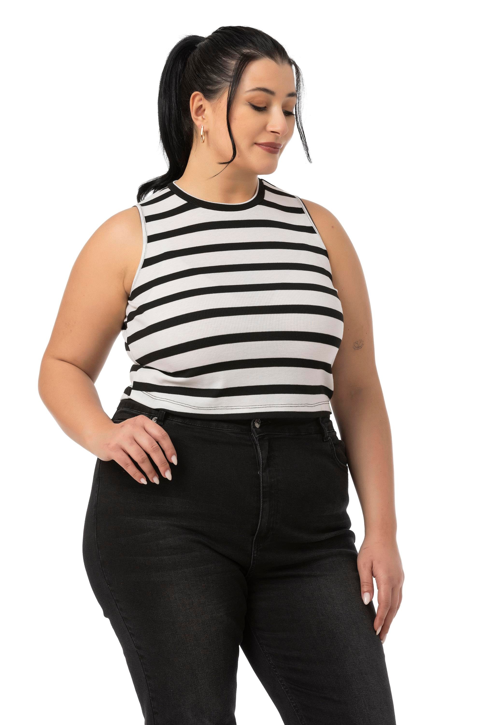 Body | TopsDisentis Modest Büyük Beden Kalın Çizgili Kısa Beyaz Siyah BodyDISENTIS MODESTBüyük Beden Kalın Çizgili Kısa Beyaz Siyah Body