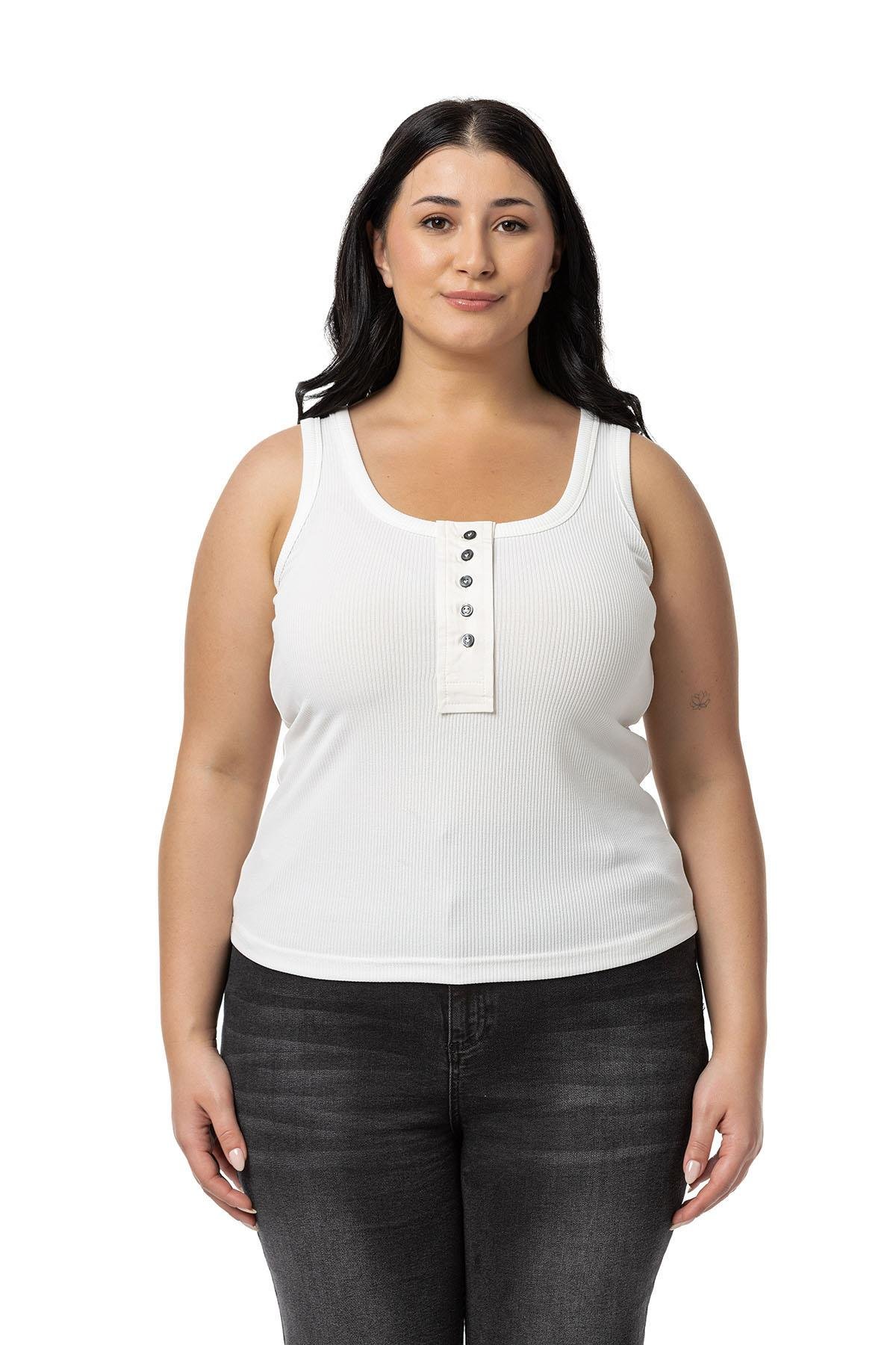 Body | TopDisentis Modest Büyük Beden Poplin Patlı Kaşkorse Ekru AtletDISENTIS MODESTBüyük Beden Poplin Patlı Kaşkorse Ekru Body