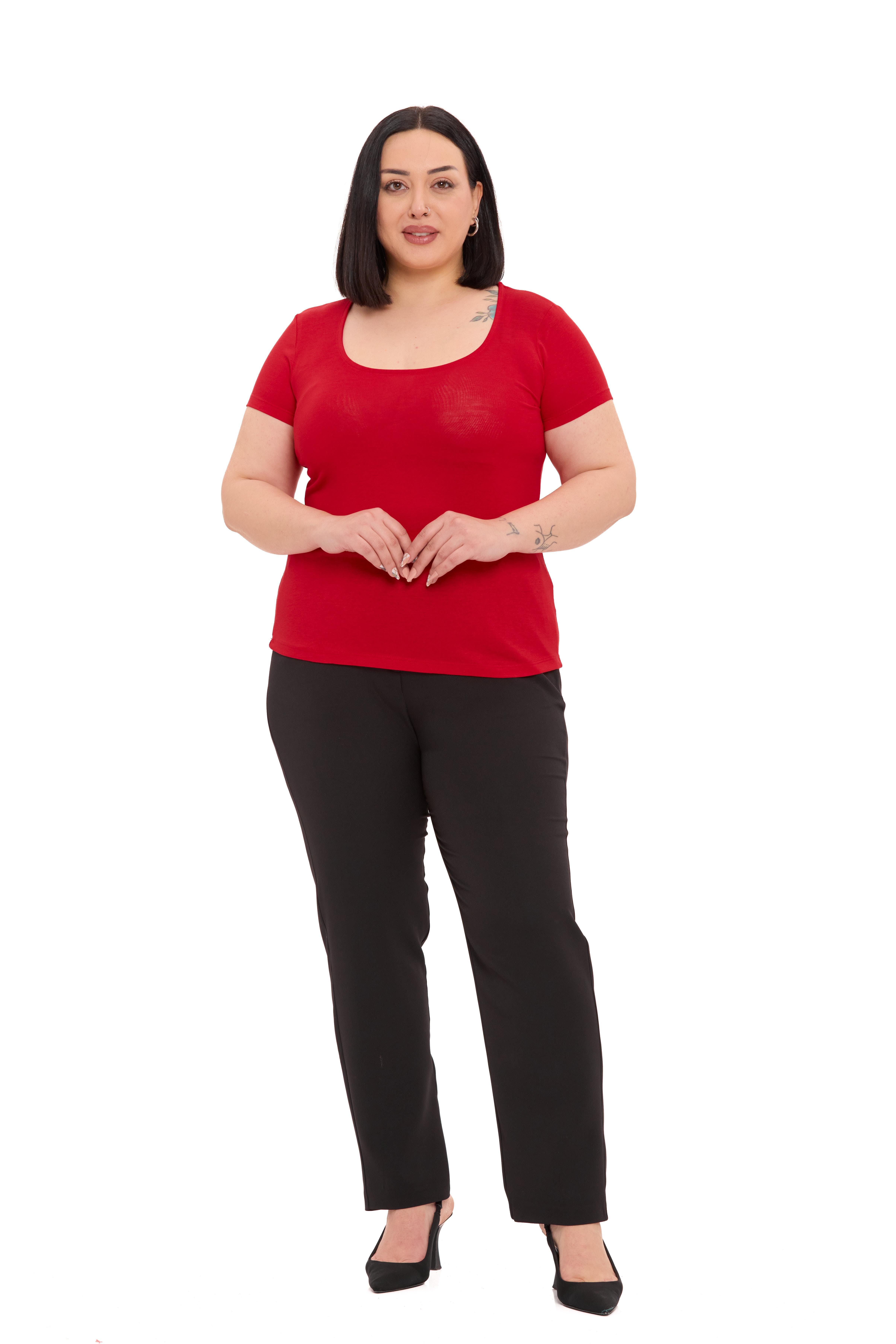 Body | TopDisentis Modest Büyük Beden U Yaka Kısa Kollu Viskon Kırmızı BodyDISENTIS MODESTBüyük Beden U Yaka Kısa Kollu Viskon Kırmızı Body