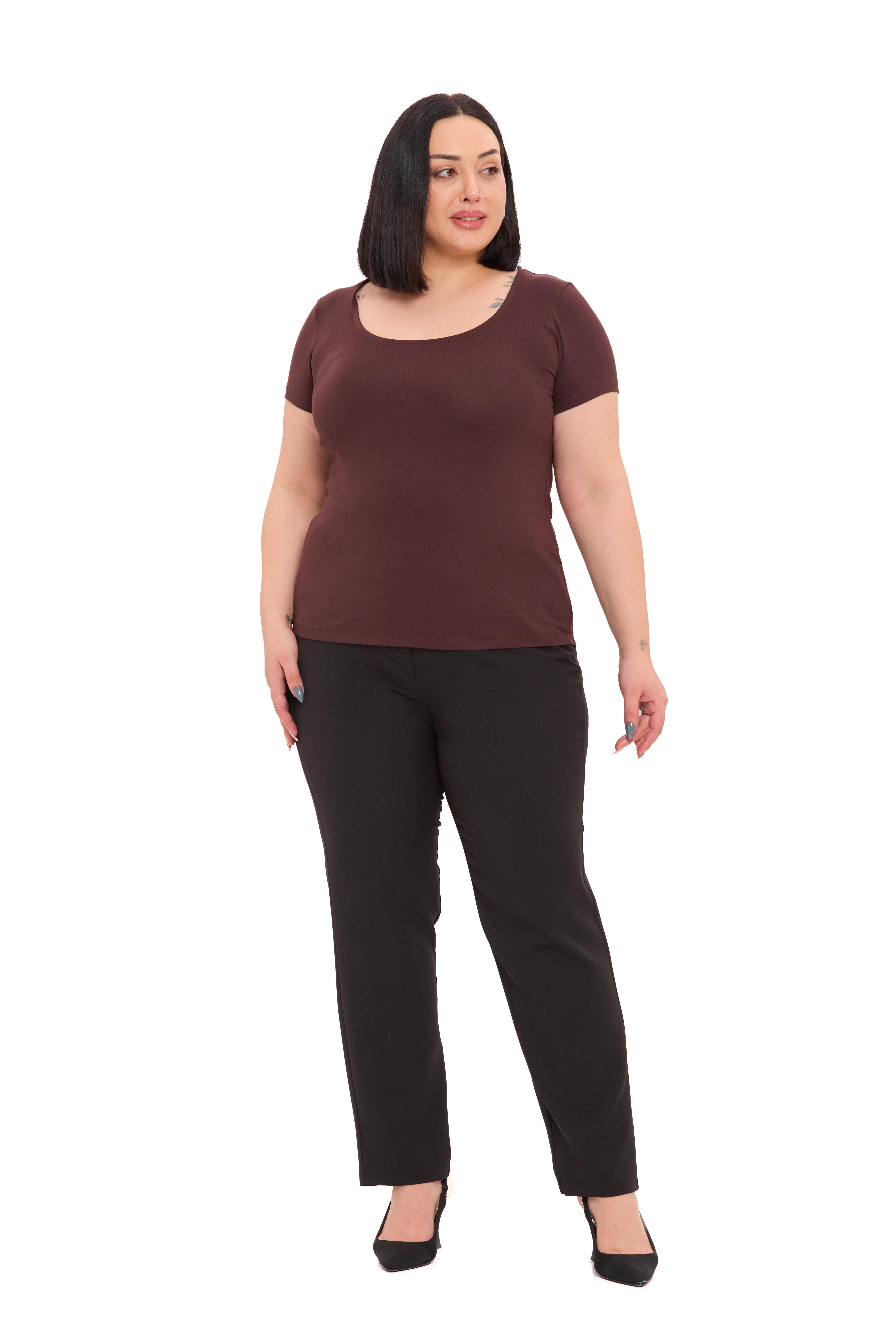 Body | TopDisentis Modest Büyük Beden U Yaka Kısa Kollu Viskon Kahverengi BodyDISENTIS MODESTBüyük Beden U Yaka Kısa Kollu Viskon Kahverengi Body