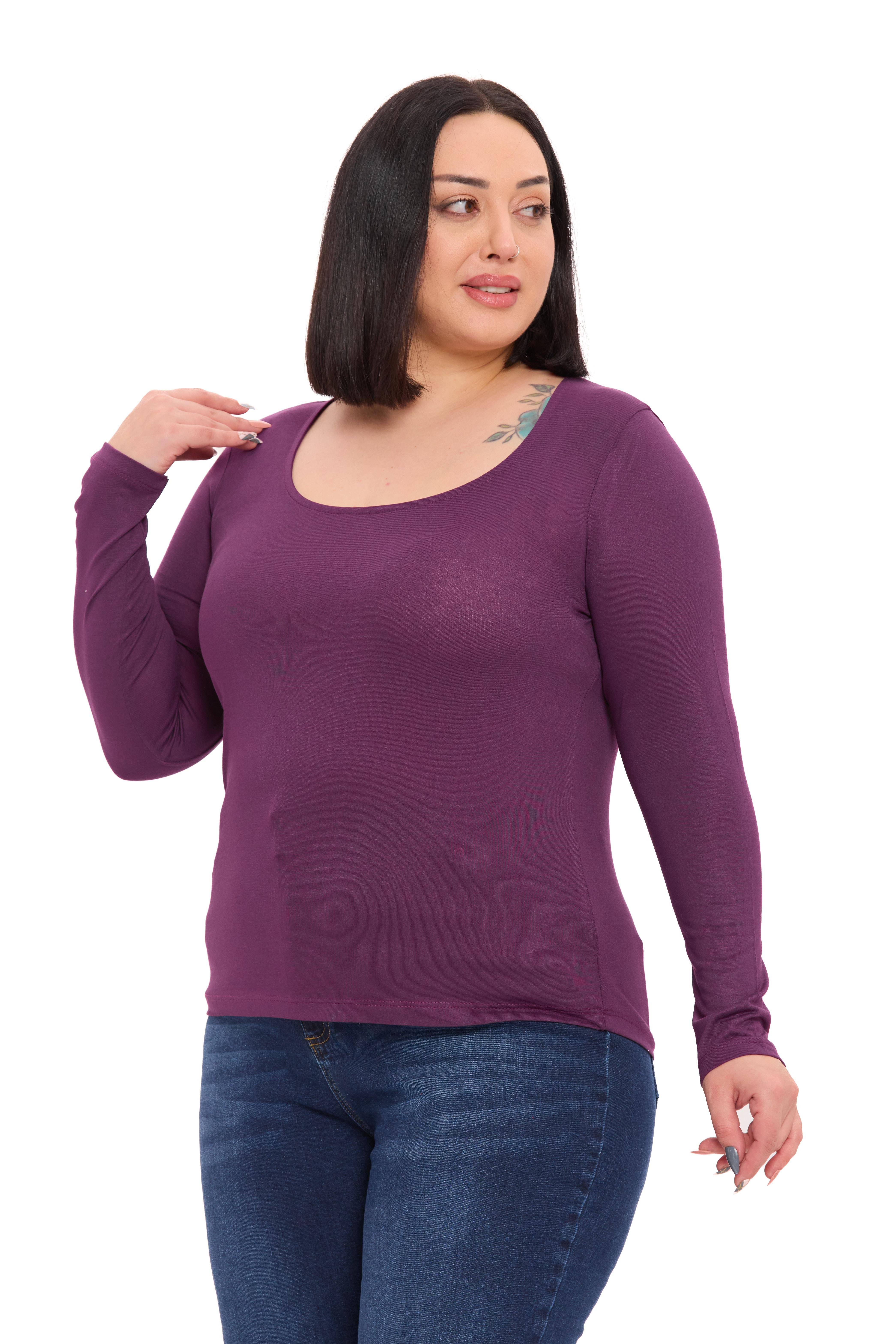 Body | TopDisentis Modest Büyük Beden U Yaka Uzun Kollu Viskon Mürdüm BodyDISENTIS MODESTBüyük Beden U Yaka Uzun Kollu Viskon Mürdüm Body