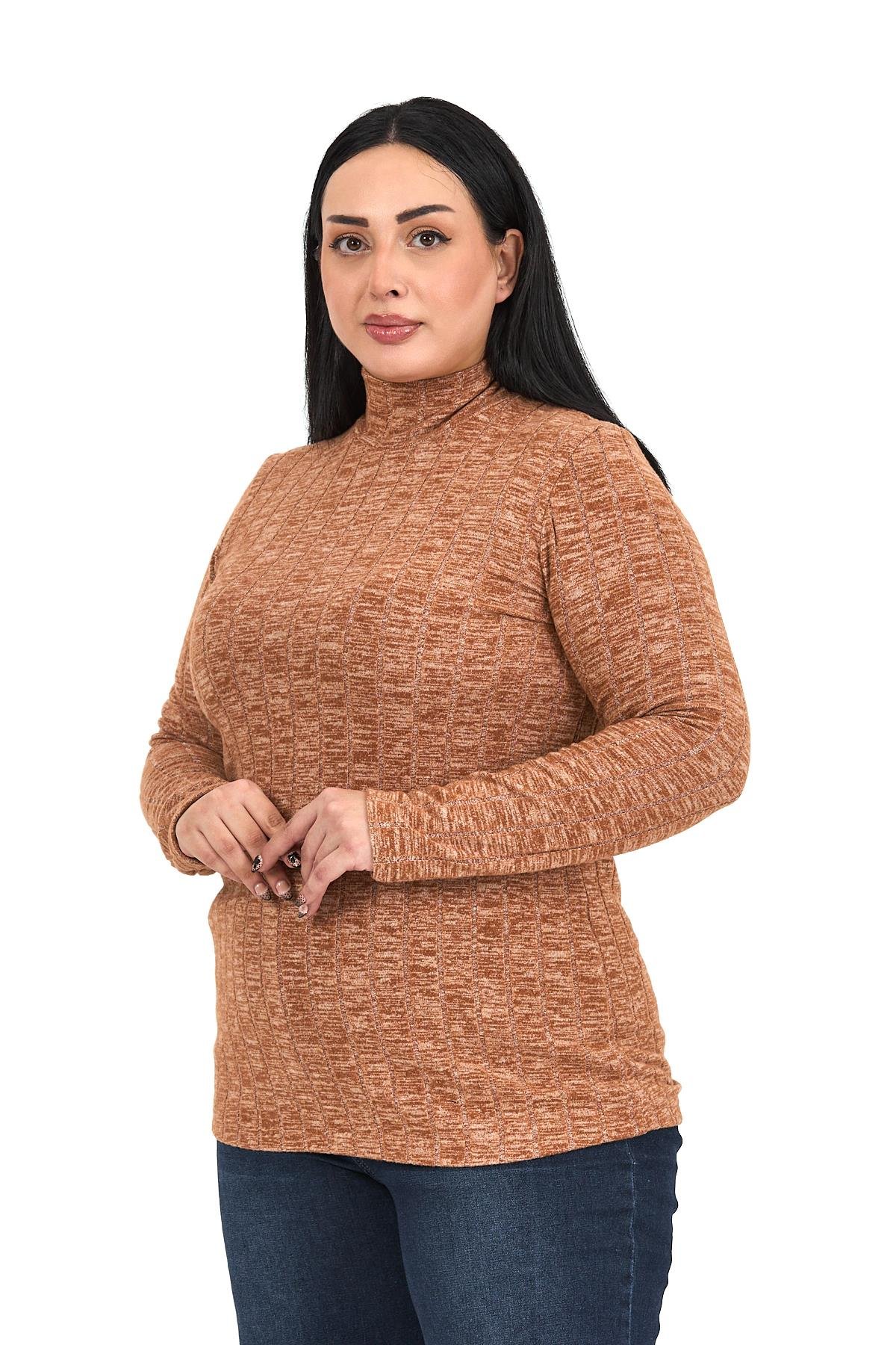 Body | TopDisentis Modest Büyük Beden Yarım Balıkçı Uzun Kollu Triko Çizgili Kahverengi BodyDISENTIS MODESTBüyük Beden Yarım Balıkçı Uzun Kollu Triko Çizgili Kahverengi Body