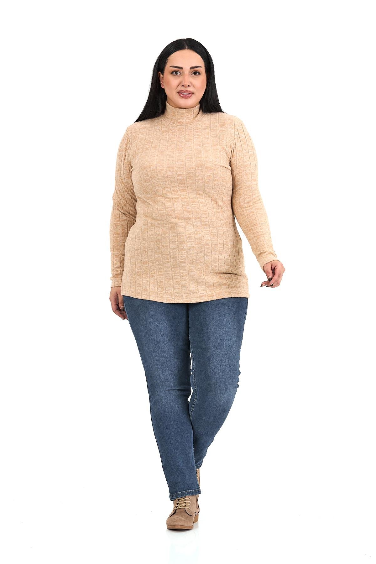 Body | TopDisentis Modest Büyük Beden Yarım Balıkçı Uzun Kollu Triko Çizgili Bej Rengi BodyDISENTIS MODESTBüyük Beden Yarım Balıkçı Uzun Kollu Triko Çizgili Bej Rengi Body