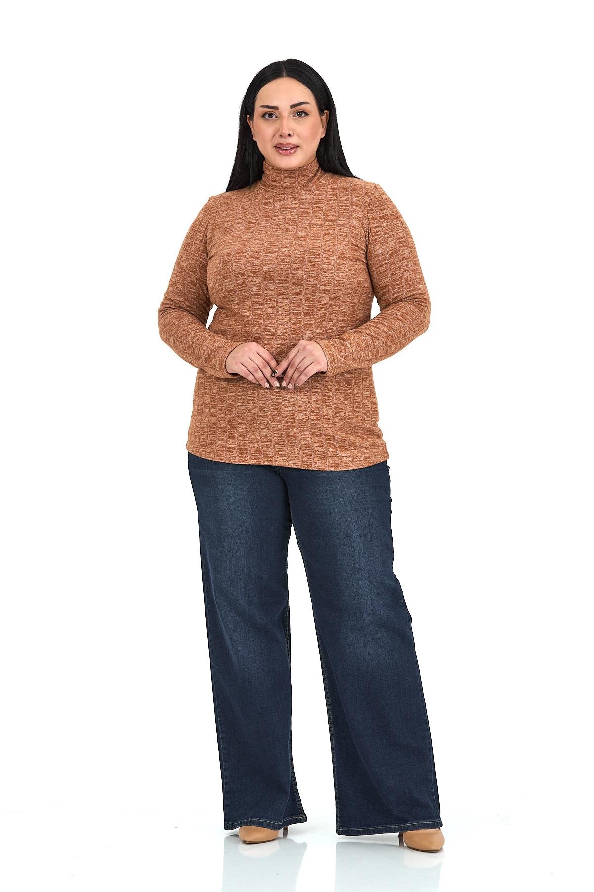 Body | TopDisentis Modest Büyük Beden Yarım Balıkçı Uzun Kollu Triko Çizgili Kahverengi BodyDISENTIS MODESTBüyük Beden Yarım Balıkçı Uzun Kollu Triko Çizgili Kahverengi Body