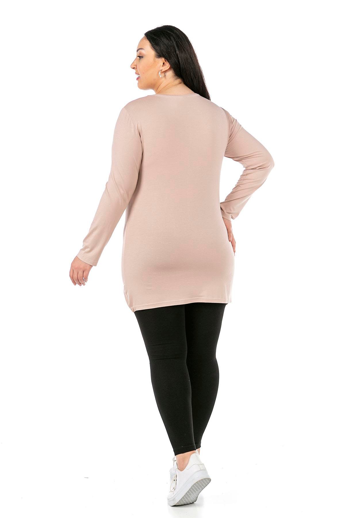 Body | TopsdisentisBüyük Beden Yuvarlak Yaka Uzun Kollu Viskon Uzun Vizon Body