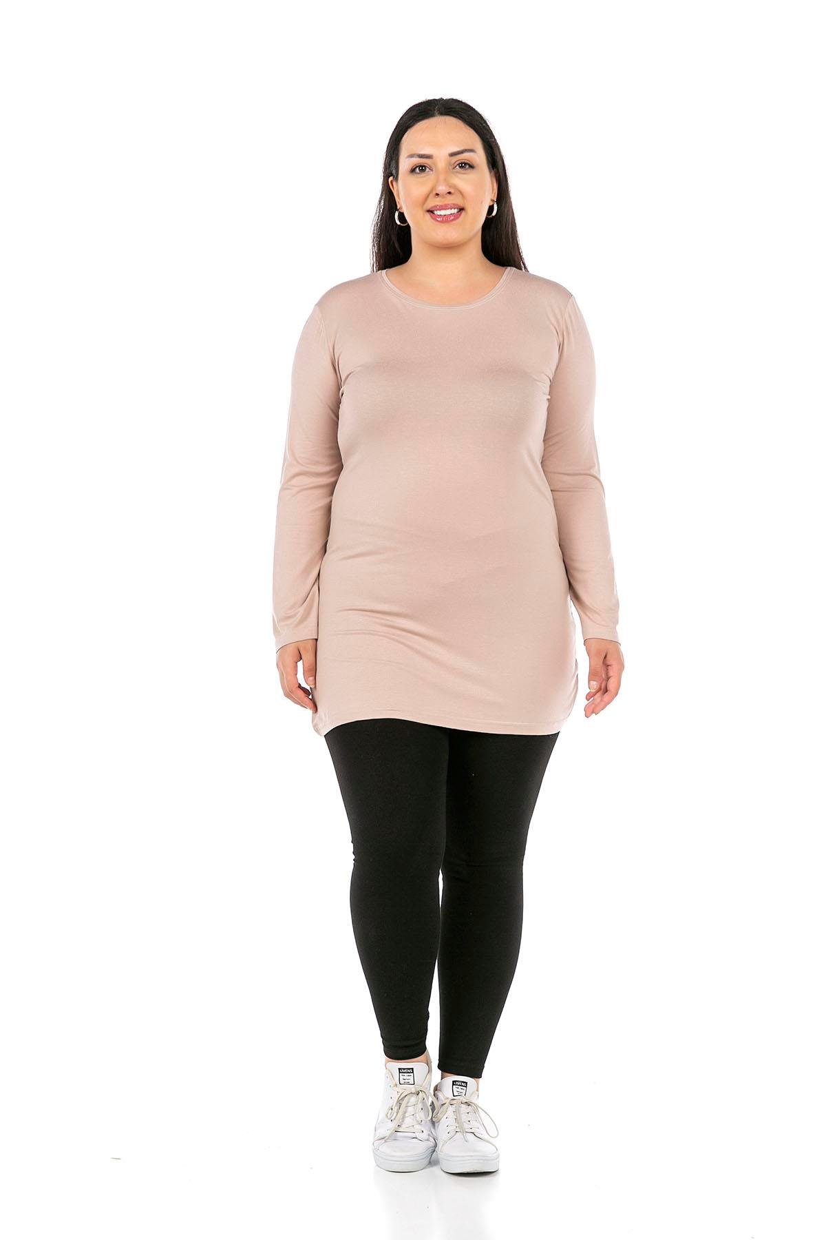 Body | TopsdisentisBüyük Beden Yuvarlak Yaka Uzun Kollu Viskon Uzun Vizon Body