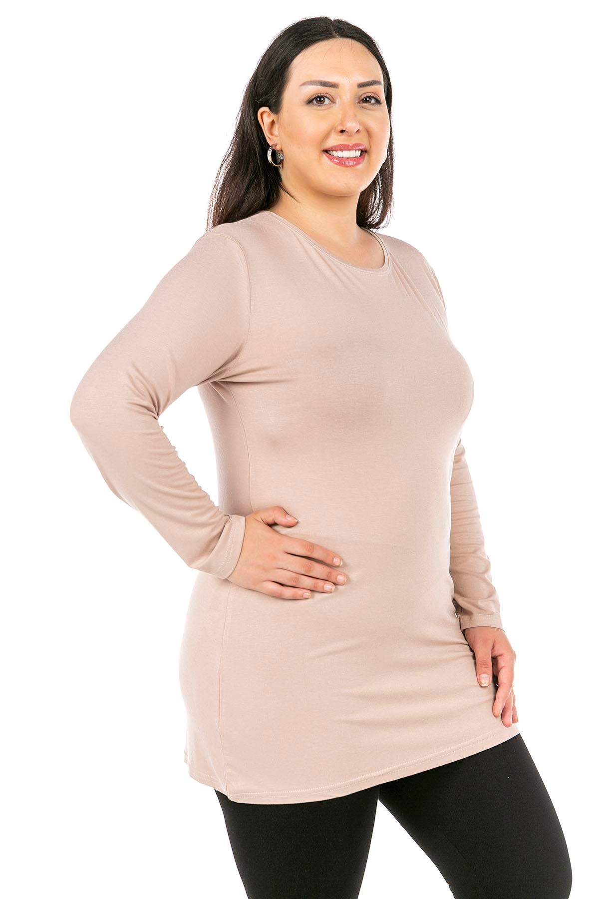 Body | TopsdisentisBüyük Beden Yuvarlak Yaka Uzun Kollu Viskon Uzun Vizon Body