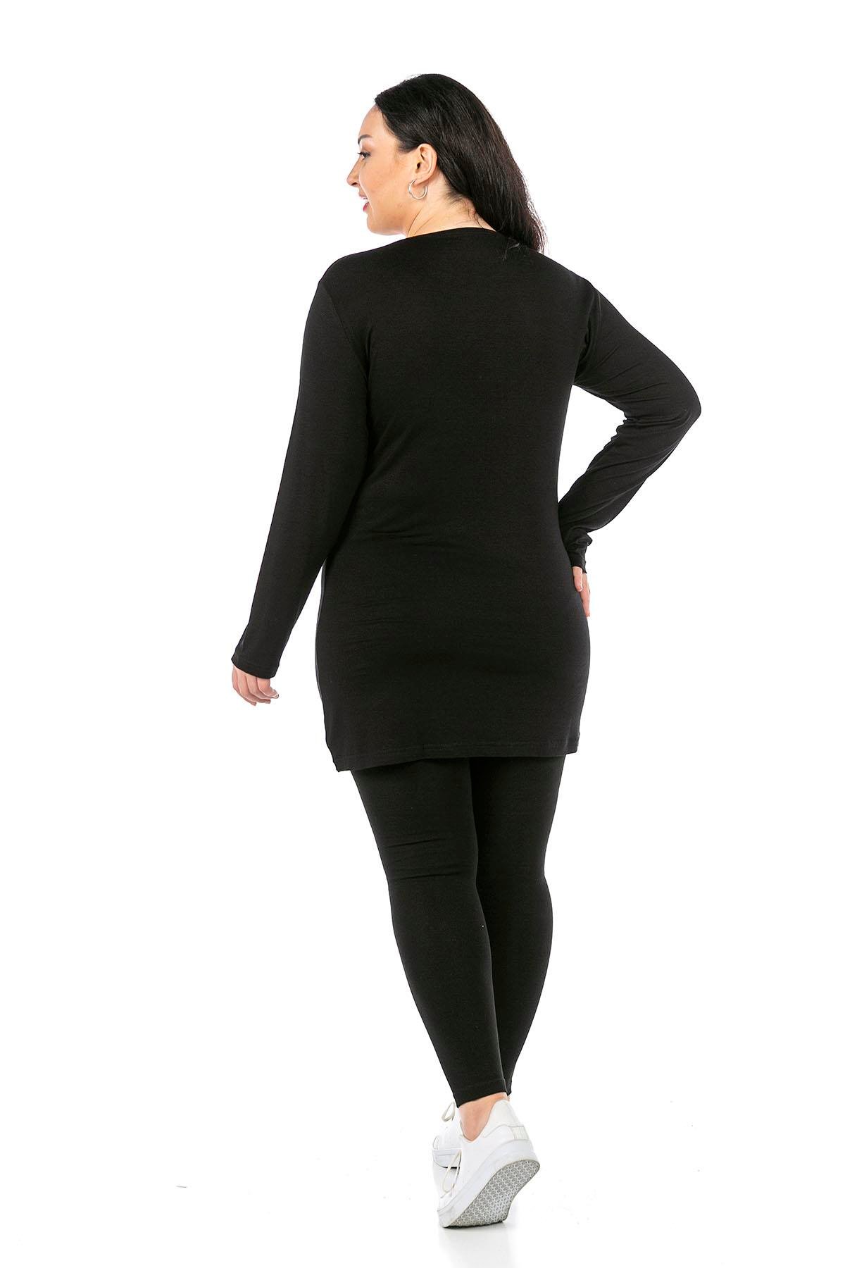 Body | TopsdisentisBüyük Beden Yuvarlak Yaka Uzun Kollu Viskon Uzun Siyah Body