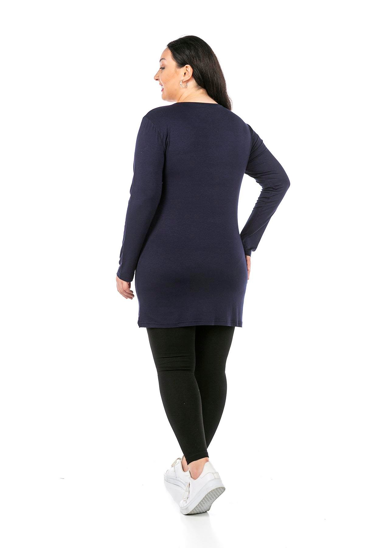 Body | TopsdisentisBüyük Beden Yuvarlak Yaka Uzun Kollu Viskon Uzun Lacivert Body