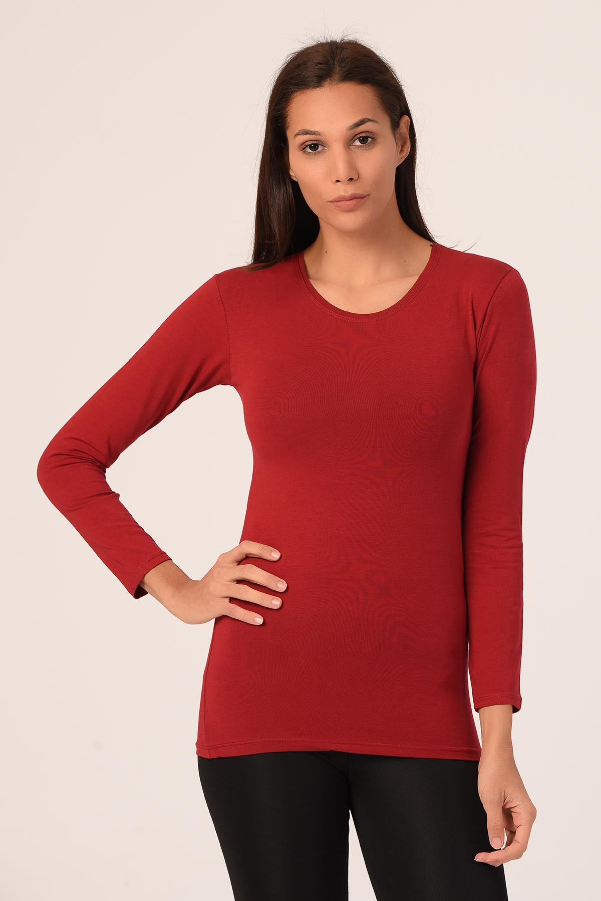 Body | TopsdisentisYuvarlak Yaka Uzun Kollu Viskon Bordo Body