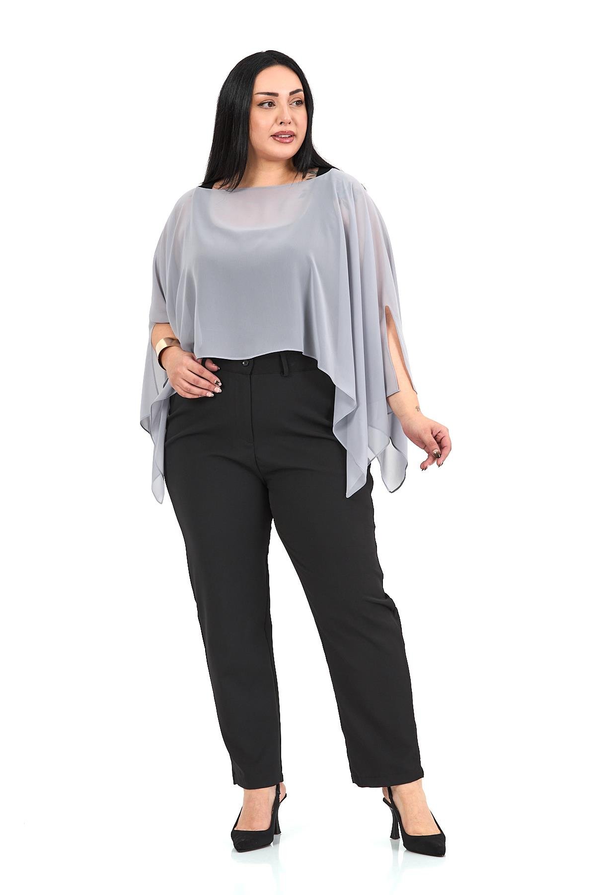 Bolero | Kimono | KapDisentis Modest Büyük Beden Asimetrik Kesim Şifon Açık Gri Pelerin BoleroDISENTIS MODESTBüyük Beden Asimetrik Kesim Şifon Açık Gri Pelerin Bolero