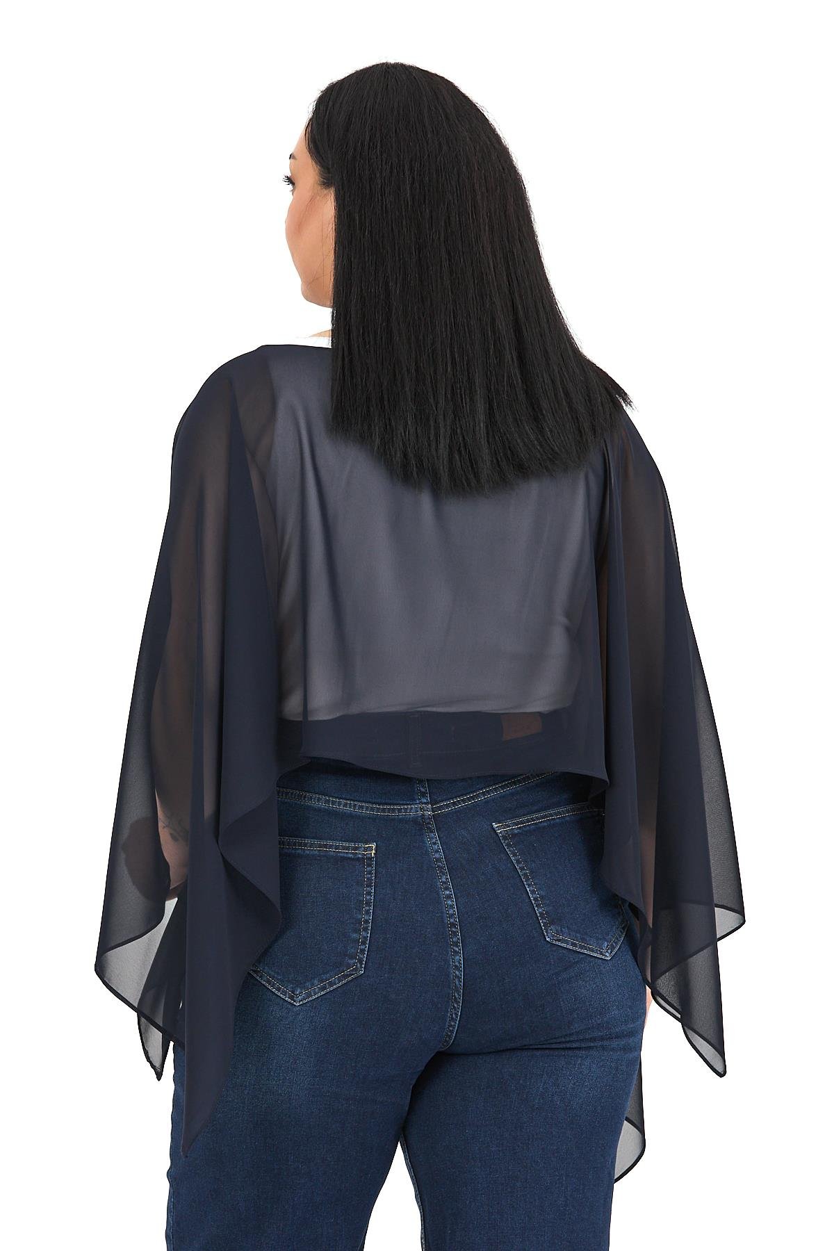 Bolero | Kimono | KapDisentis Modest Büyük Beden Asimetrik Kesim Şifon Koyu Lacivert Pelerin BoleroDISENTIS MODESTBüyük Beden Asimetrik Kesim Şifon Koyu Lacivert Pelerin Bolero
