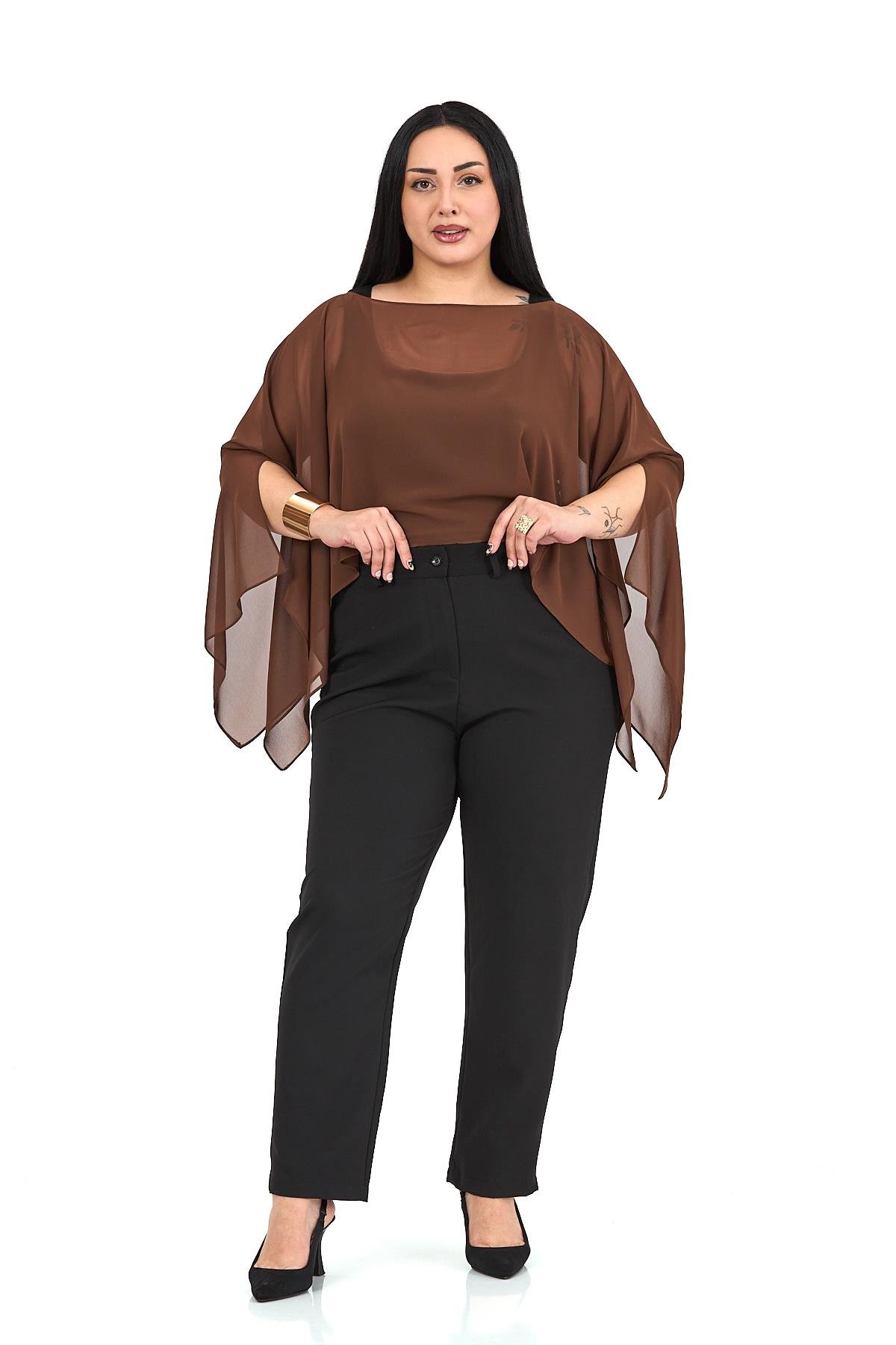 Bolero | Kimono | KapDisentis Modest Büyük Beden Asimetrik Kesim Şifon Kahverengi Pelerin BoleroDISENTIS MODESTBüyük Beden Asimetrik Kesim Şifon Kahverengi Pelerin Bolero