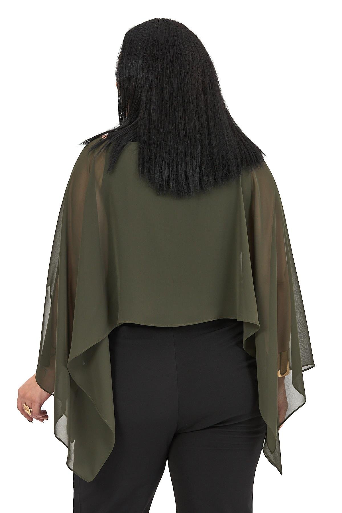 Bolero | Kimono | KapDisentis Modest Büyük Beden Asimetrik Kesim Şifon Haki Pelerin BoleroDISENTIS MODESTBüyük Beden Asimetrik Kesim Şifon Haki Pelerin Bolero