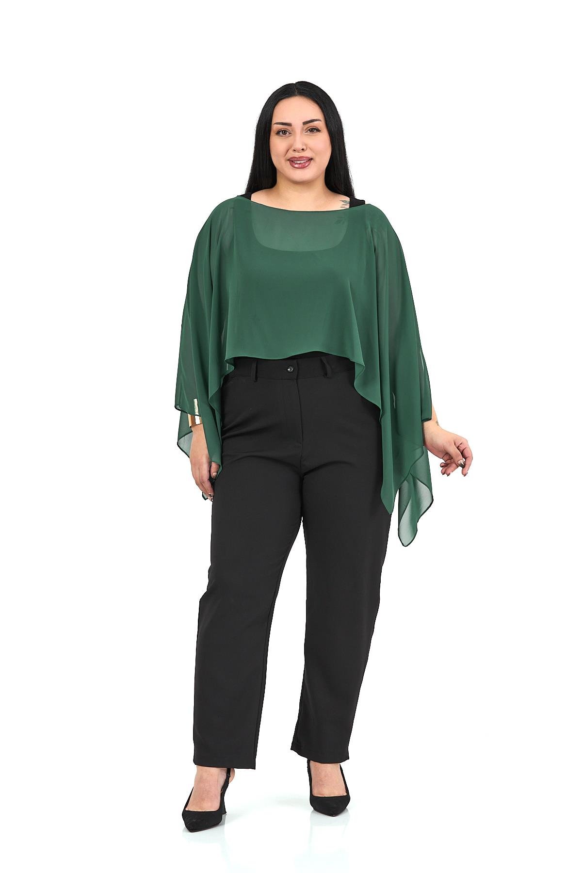 Bolero | Kimono | KapDisentis Modest Büyük Beden Asimetrik Kesim Şifon Zümrüt Yeşili Pelerin BoleroDISENTIS MODESTBüyük Beden Asimetrik Kesim Şifon Zümrüt Yeşili Pelerin Bolero