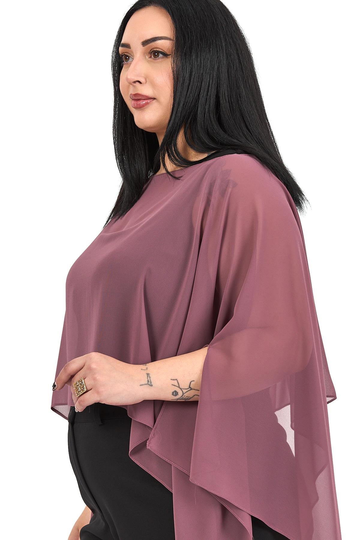 Bolero | Kimono | KapDisentis Modest Büyük Beden Asimetrik Kesim Şifon Gül Kurusu Pelerin BoleroDISENTIS MODESTBüyük Beden Asimetrik Kesim Şifon Gül Kurusu Pelerin Bolero