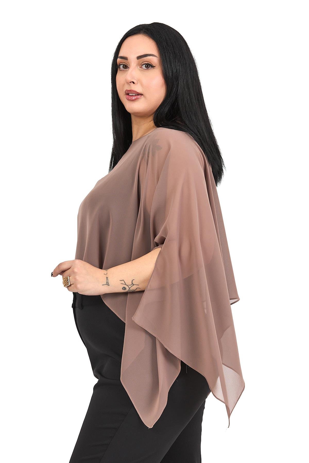 Bolero | Kimono | KapDisentis Modest Büyük Beden Asimetrik Kesim Şifon Vizon Pelerin BoleroDISENTIS MODESTBüyük Beden Asimetrik Kesim Şifon Vizon Pelerin Bolero