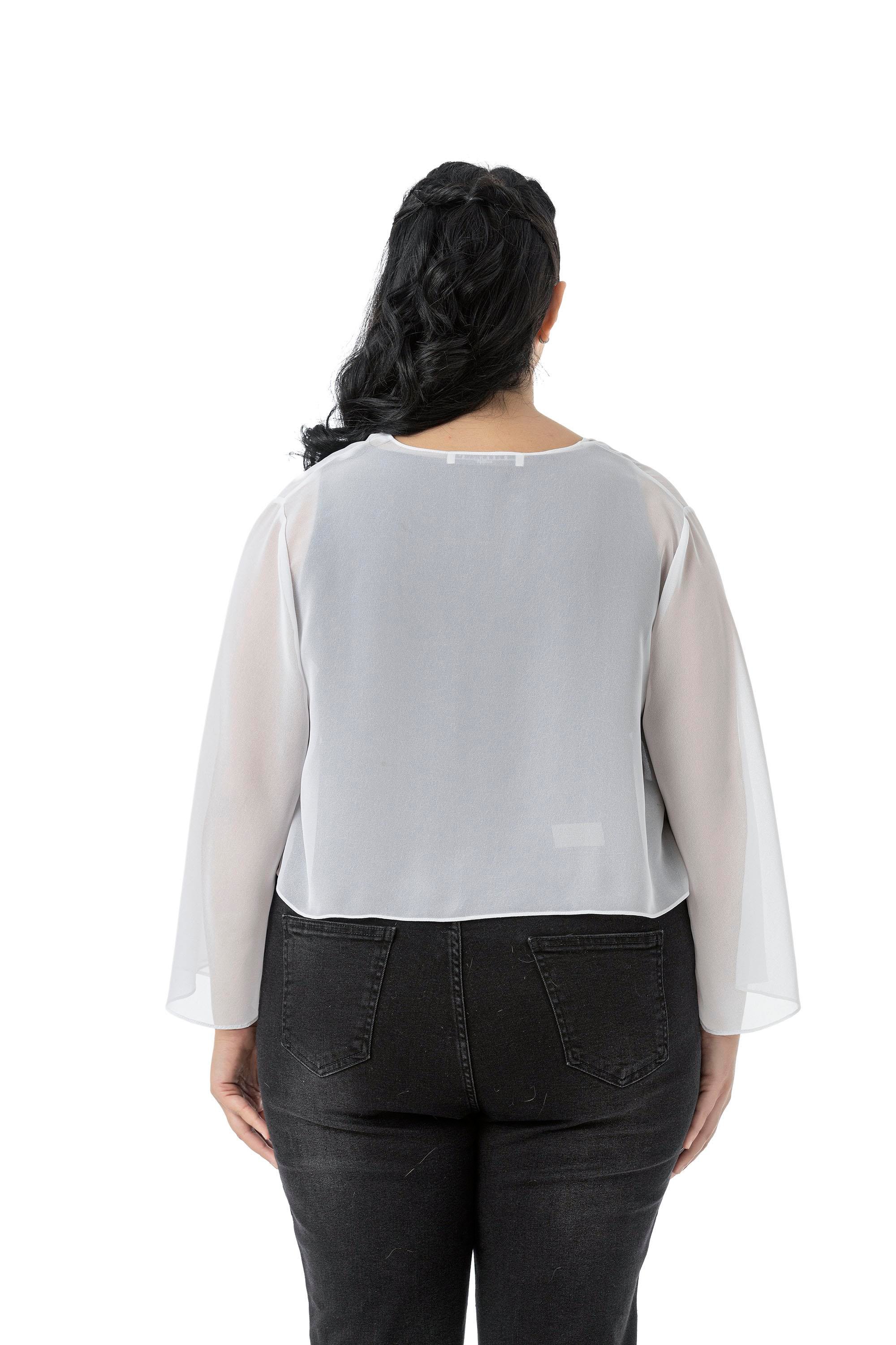 Bolero | Kimono | KapDisentis Modest Büyük Beden Kolu Yırtmaç Detaylı Şifon Beyaz BoleroDISENTIS MODESTBüyük Beden Kolu Yırtmaç Detaylı Şifon Beyaz Bolero