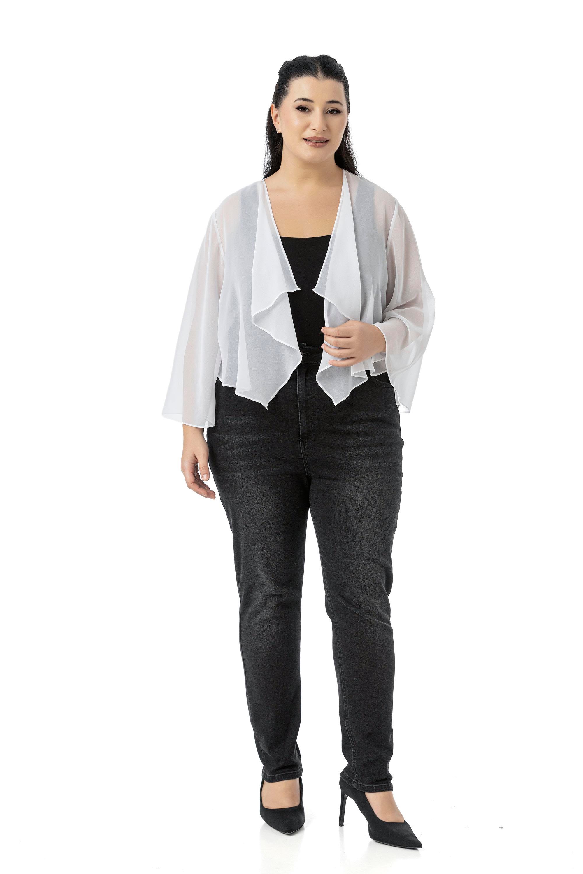 Bolero | Kimono | KapDisentis Modest Büyük Beden Kolu Yırtmaç Detaylı Şifon Beyaz BoleroDISENTIS MODESTBüyük Beden Kolu Yırtmaç Detaylı Şifon Beyaz Bolero