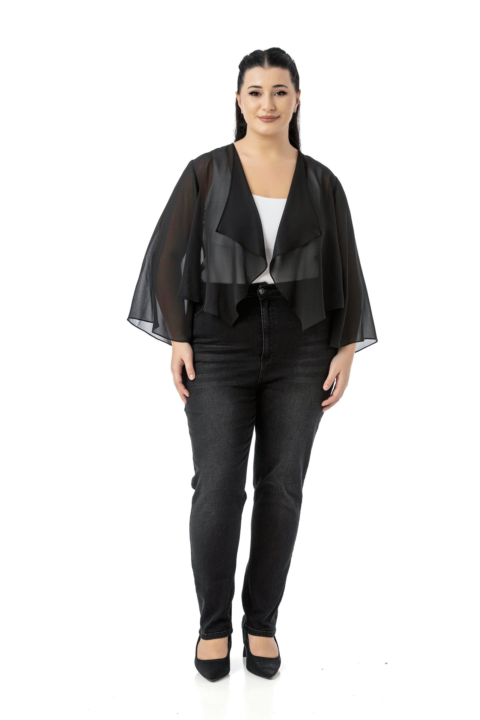Bolero | Kimono | KapDisentis Modest Büyük Beden Kolu Yırtmaç Detaylı Şifon Siyah BoleroDISENTIS MODESTBüyük Beden Kolu Yırtmaç Detaylı Şifon Siyah Bolero