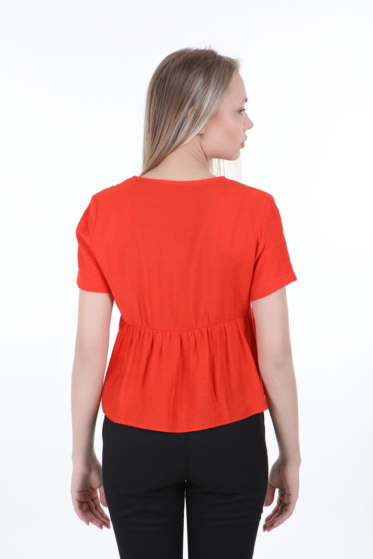 Bolero | Kimono | KapdisentisÖnden Bağlamalı Yarım Kollu Mercan Rengi Bolero