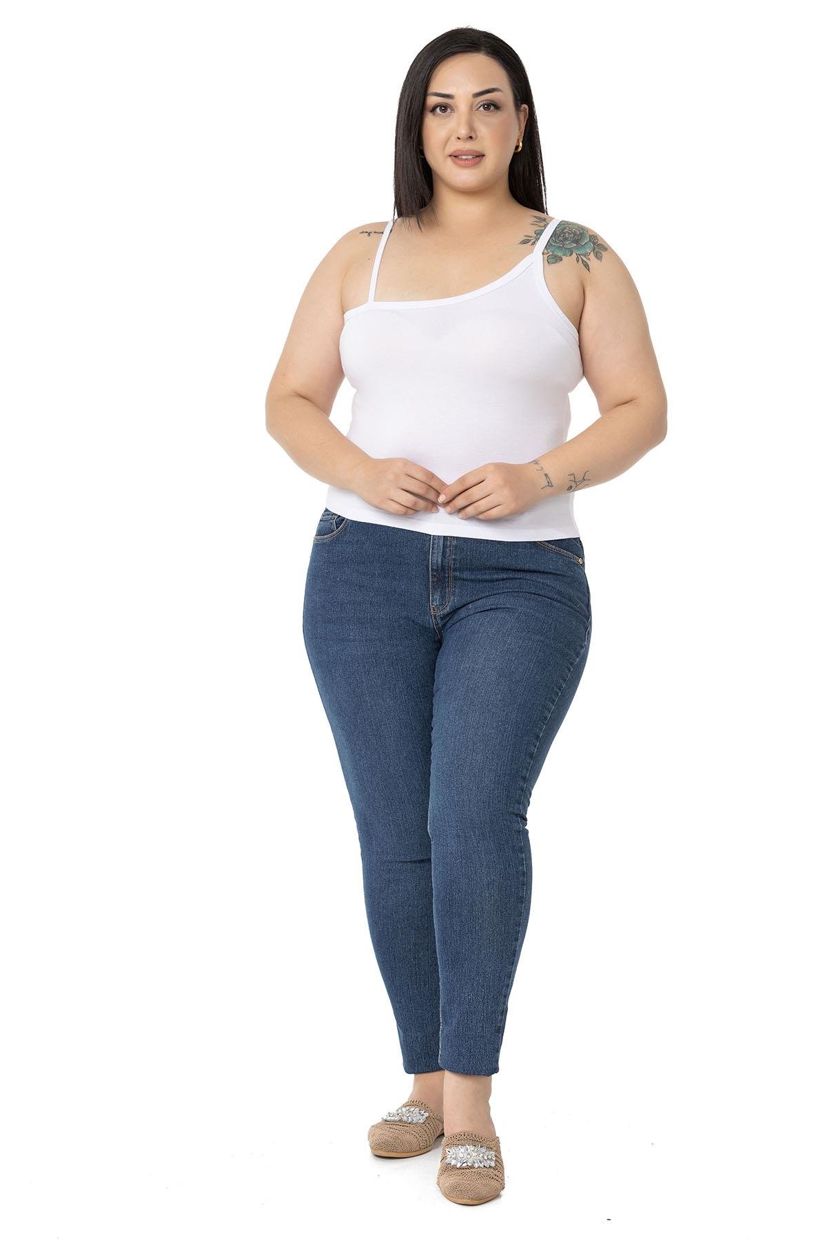 Büyük Beden Asimetrik Askılı Viskon Beyaz Body