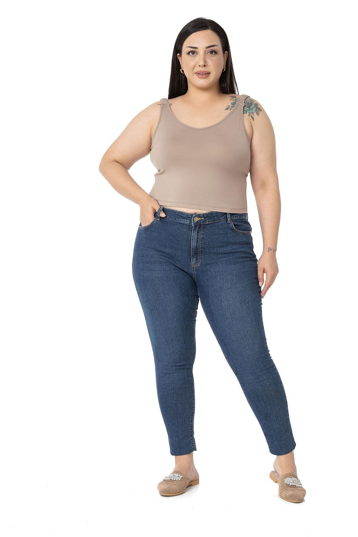 Büyük Beden Askıları Büzgülü Drapeli Crop Vizon Body