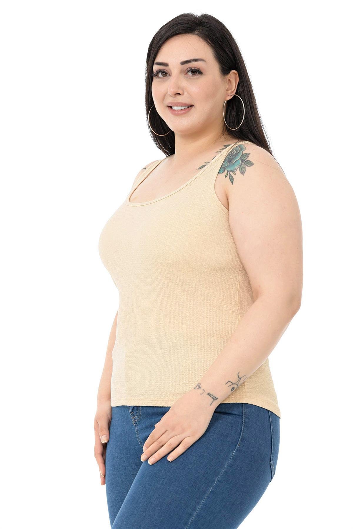 Büyük Beden Askılı Bürümcük Bej Body