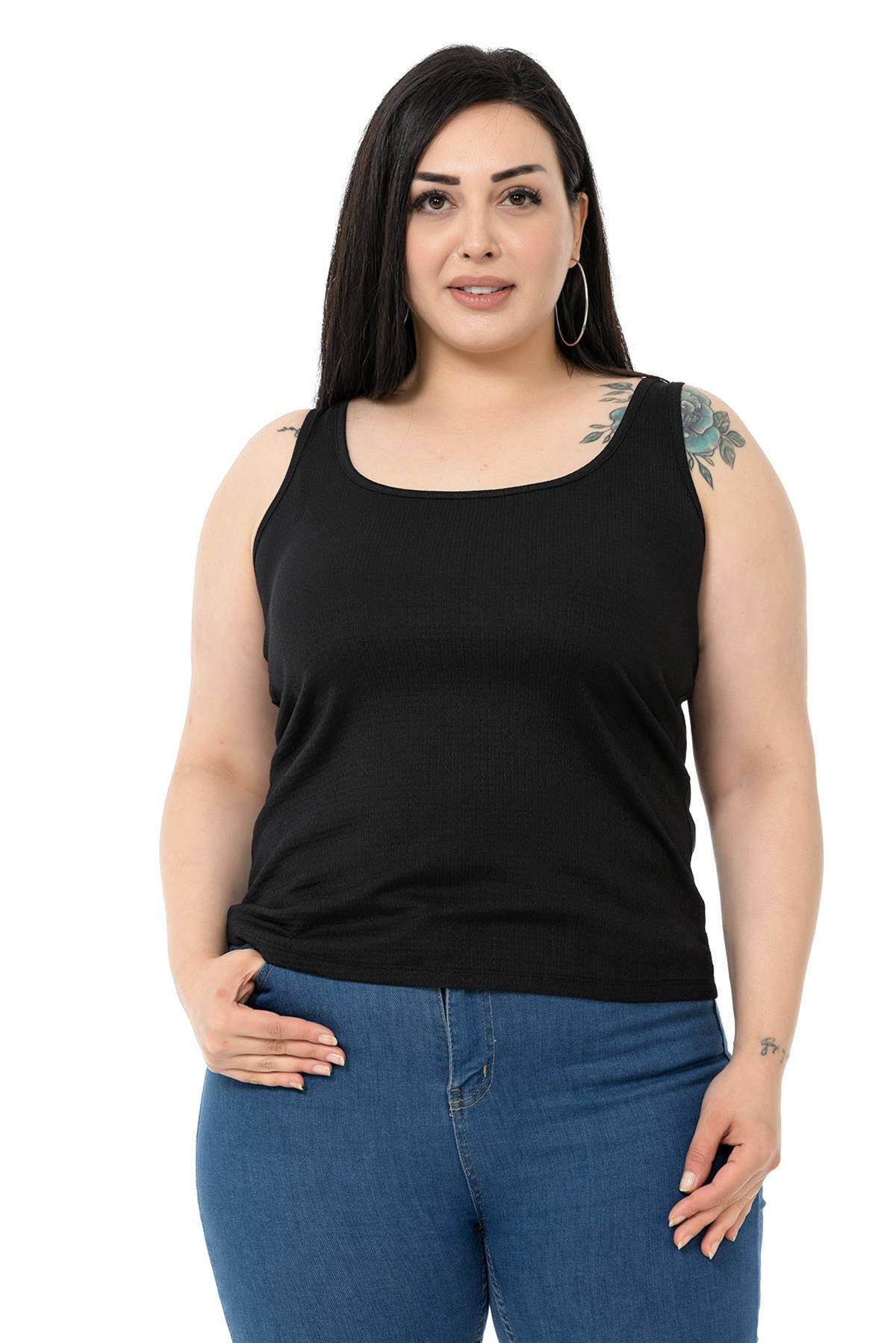 Büyük Beden Askılı Bürümcük Siyah Body