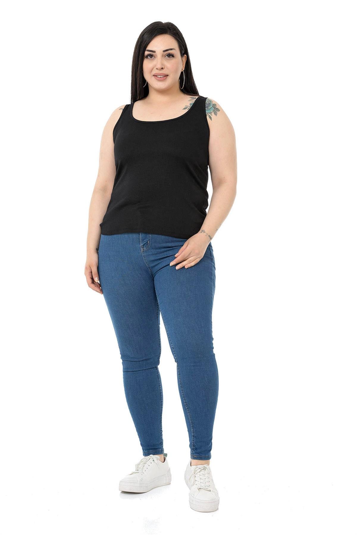 Büyük Beden Askılı Bürümcük Siyah Body