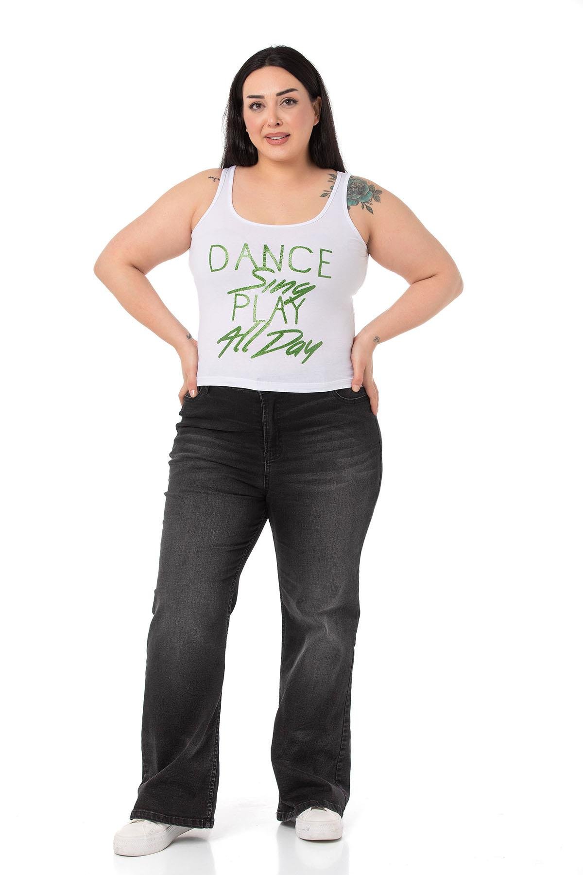 DISENTIS MODEST BÜYÜK BEDEN ASKILI YAZILI BEYAZ YEŞİL T-SHIRTDISENTIS MODESTBüyük Beden Askılı Yazılı Beyaz Yeşil T-shirt