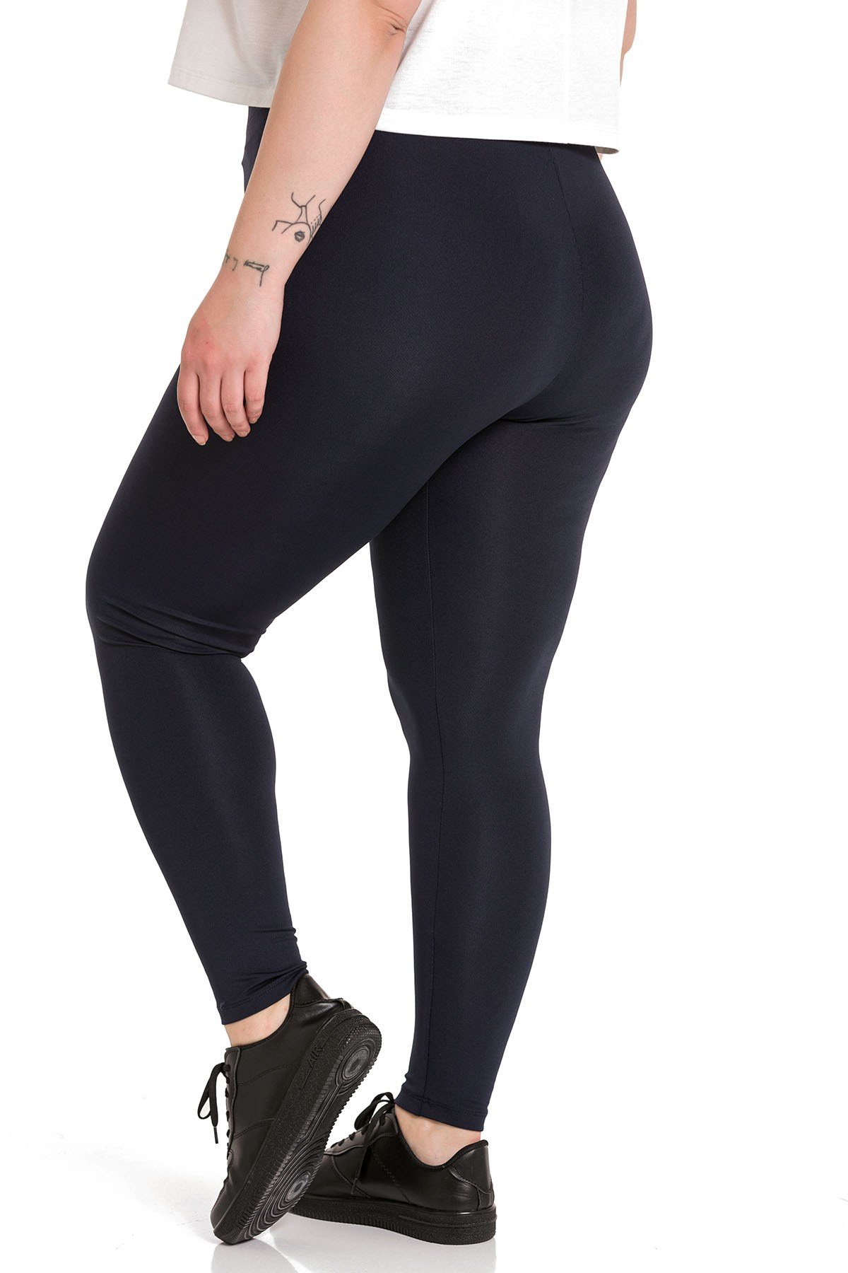 Büyük Beden Beli Lastikli Bilek Hizasında Lacivert Bayan Tayt