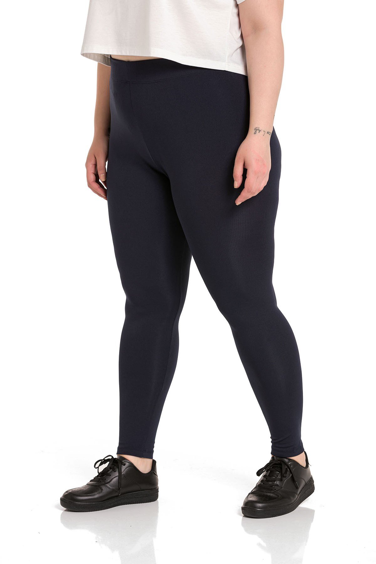 Büyük Beden Beli Lastikli Bilek Hizasında Lacivert Bayan Tayt