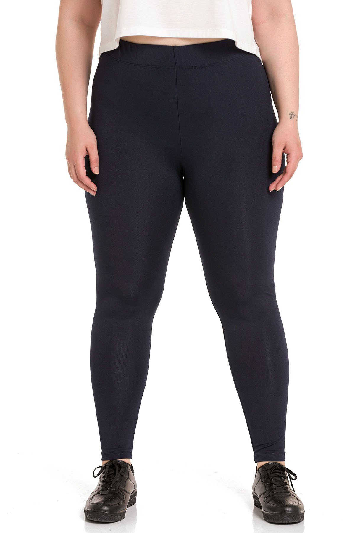 Büyük Beden Beli Lastikli Bilek Hizasında Lacivert Bayan Tayt