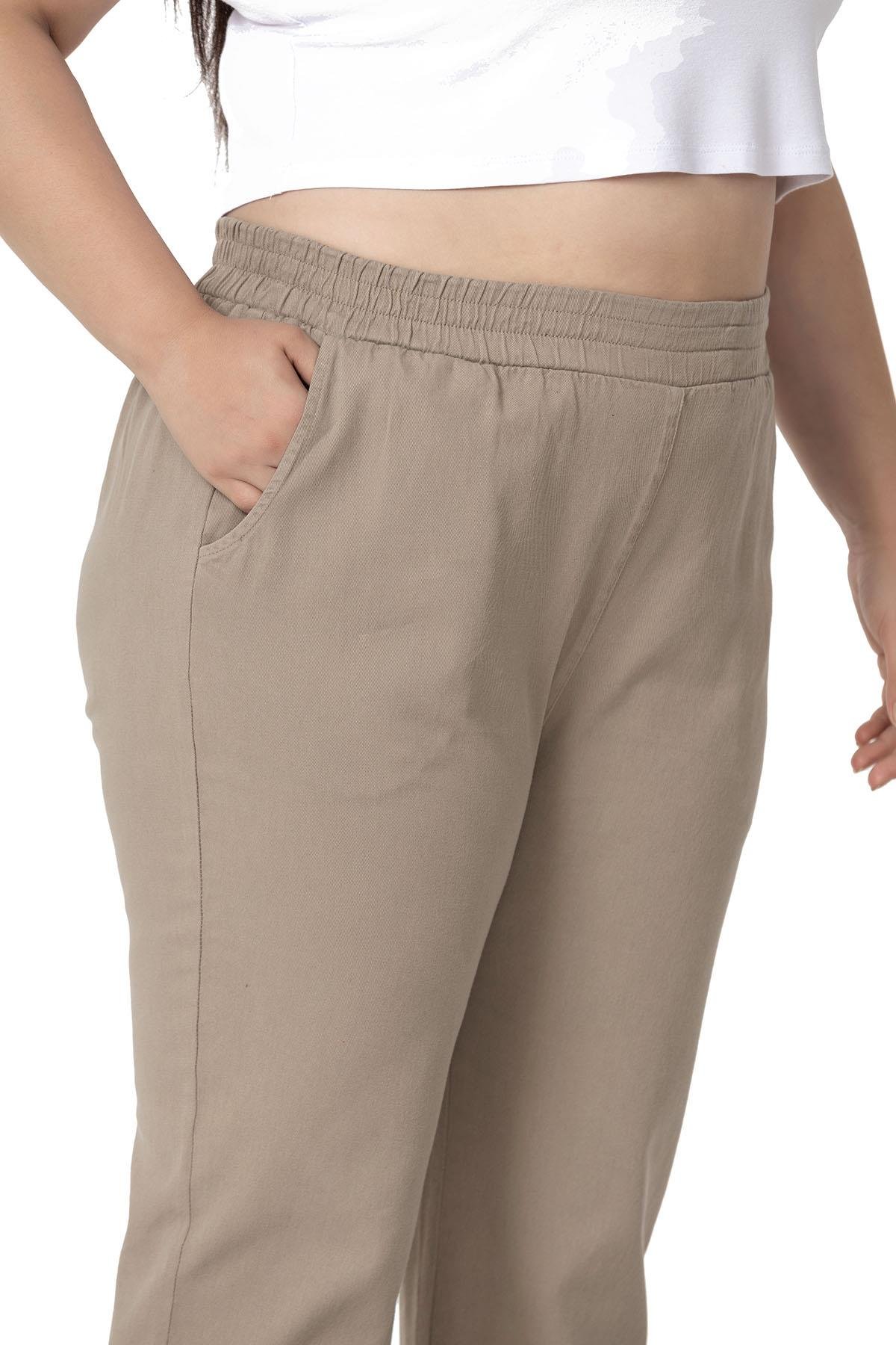 Büyük Beden Beli Lastikli Cepli Gabardin Vizon Pantolon