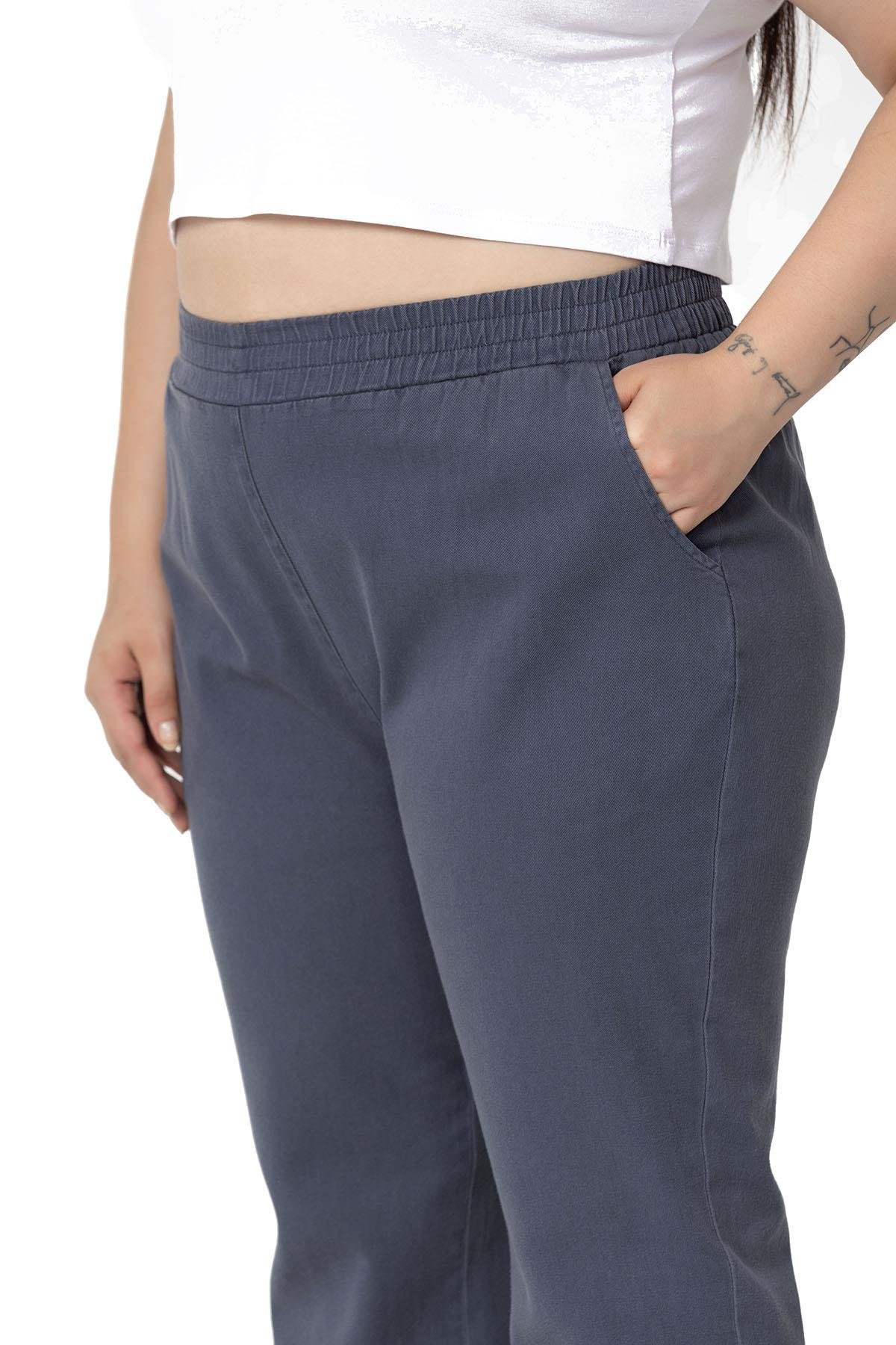 Büyük Beden Beli Lastikli Cepli Gabardin Antrasit Pantolon