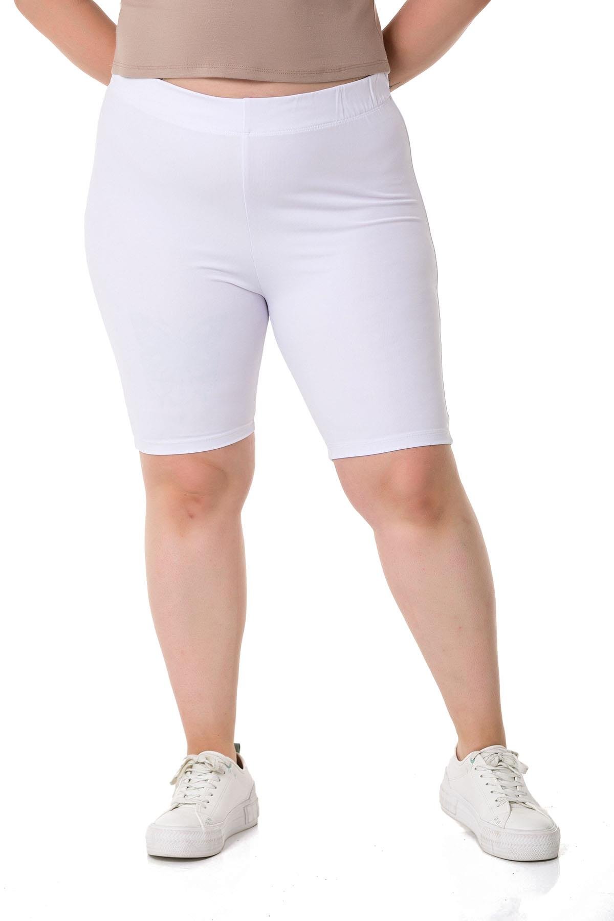Büyük Beden Beli Lastikli Diz Üstü Beyaz Bayan Tayt 
