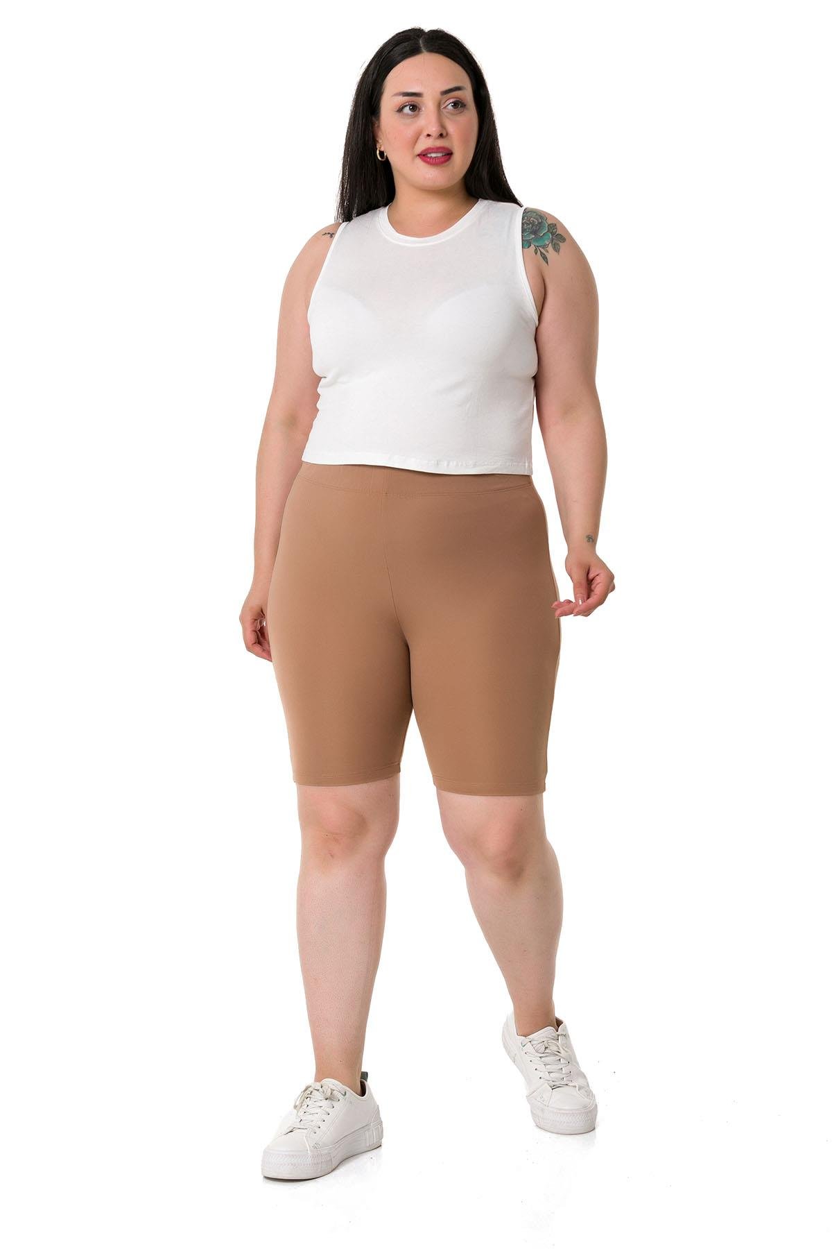 Büyük Beden Beli Lastikli Diz Üstü Vizon Bayan Tayt 