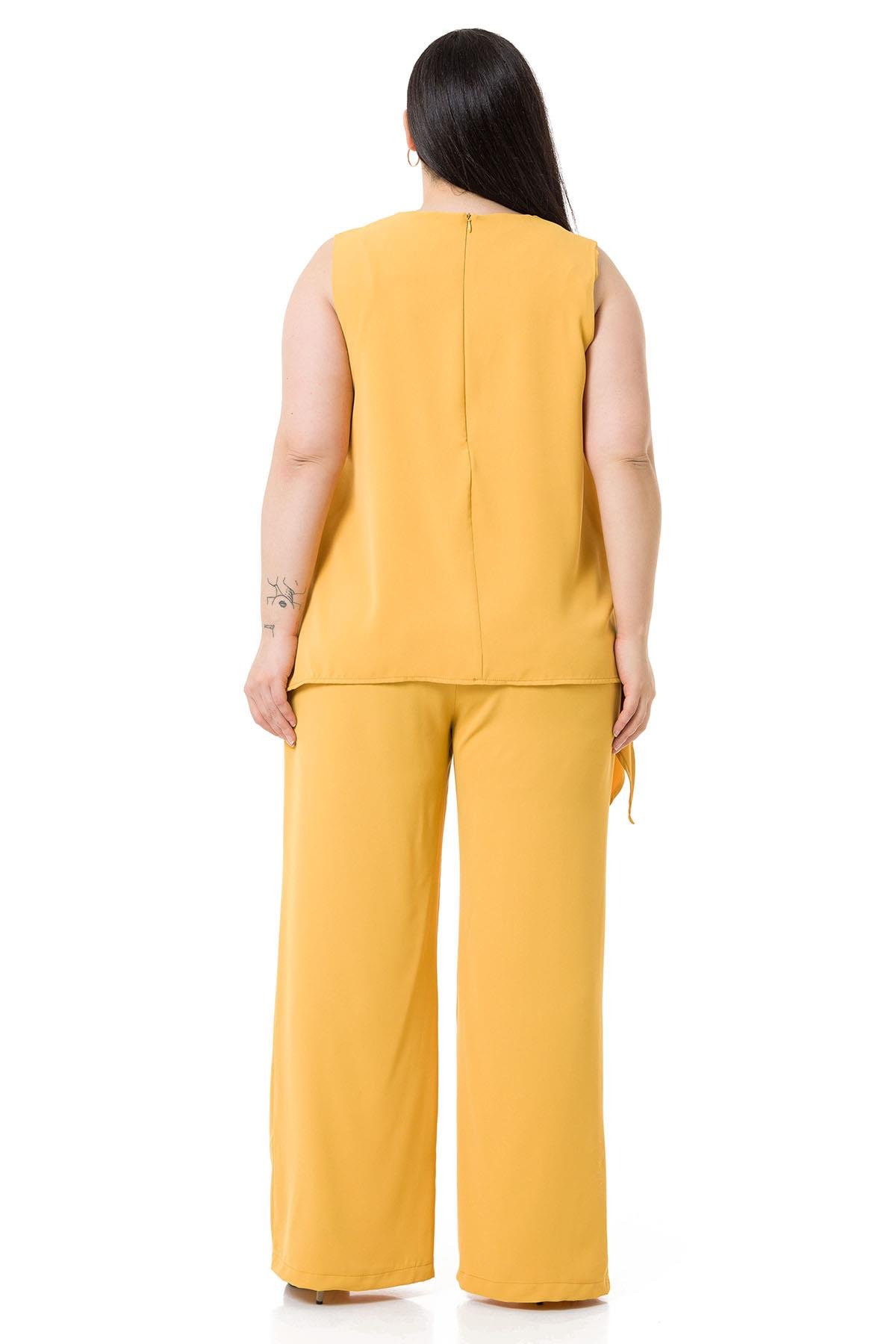 Büyük Beden Bluz Pantolon Sarı Takım