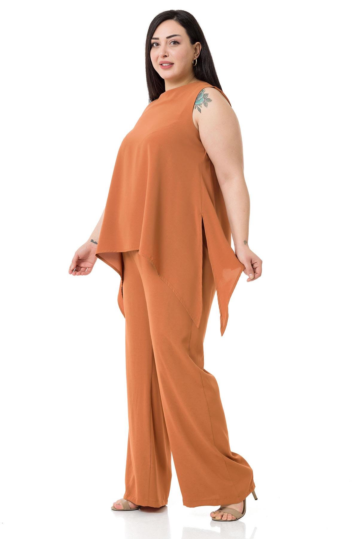 Büyük Beden Bluz Pantolon Tarçın Rengi Takım