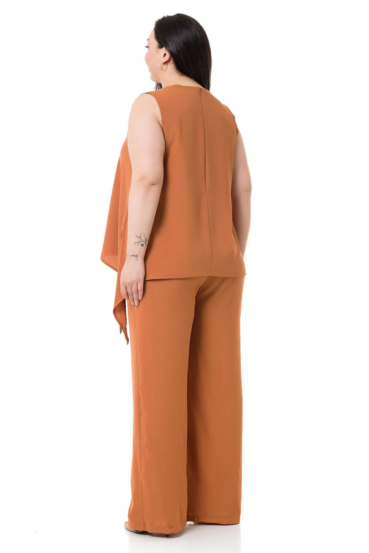 Büyük Beden Bluz Pantolon Tarçın Rengi Takım