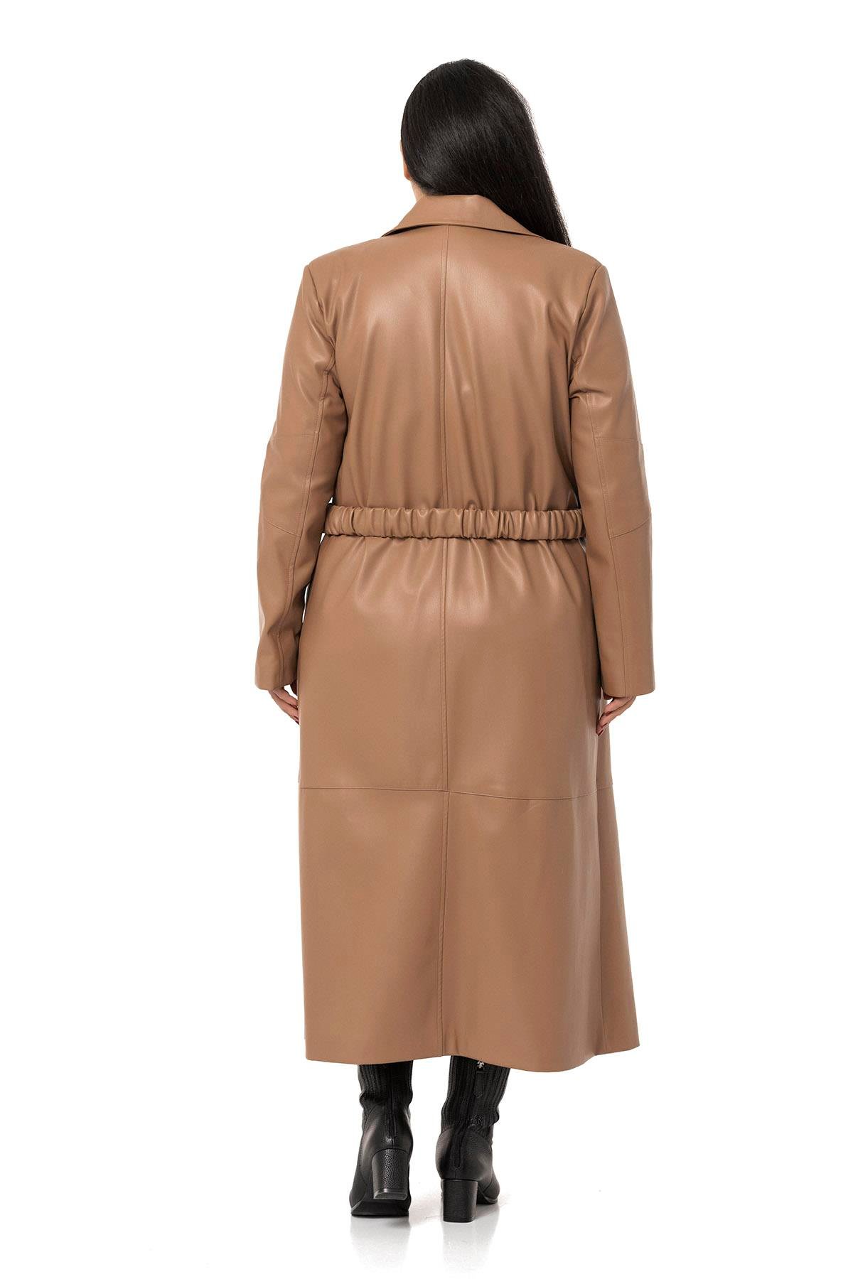 DISENTIS,DİSENTİS MODEST, BÜYÜK BEDEN, BIG SIZE, KABAN, DERİ KABAN, PARDESÜ,TRENÇKOTDISENTIS MODESTBüyük Beden Büzgülü Kemerli Rüzgarlıklı Uzun Deri Astarlı Vizon Kaban