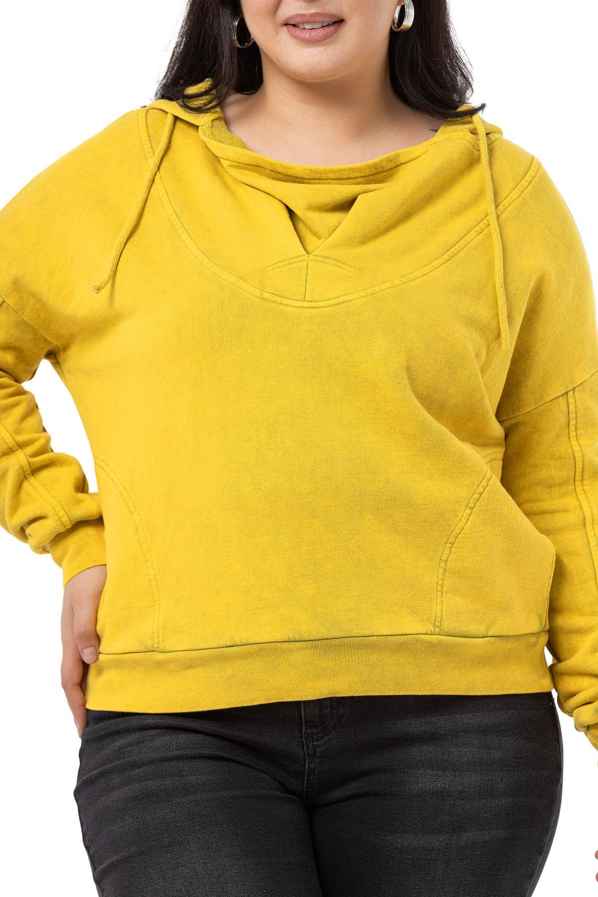 Disentis Modest Degaje Kapüşonlu Yaka Cepli Parça Boyalı Üç İplik Hardal SweatshirtDISENTIS MODESTBüyük Beden Degaje Kapüşonlu Yaka Cepli Parça Boyalı Üç İplik Hardal Sweatshirt