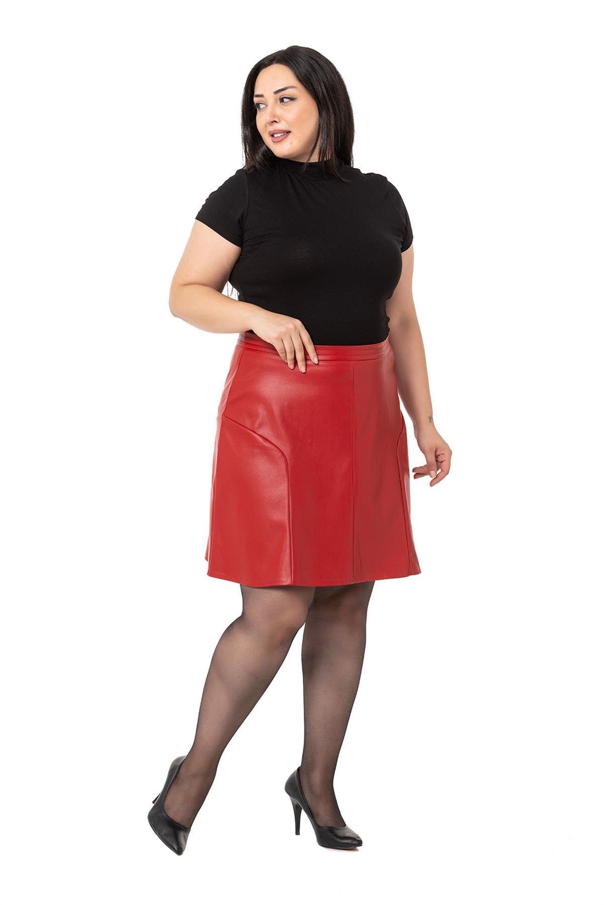 DISENTISDISENTIS MODESTBüyük Beden Deri Kırmızı Mini Etek