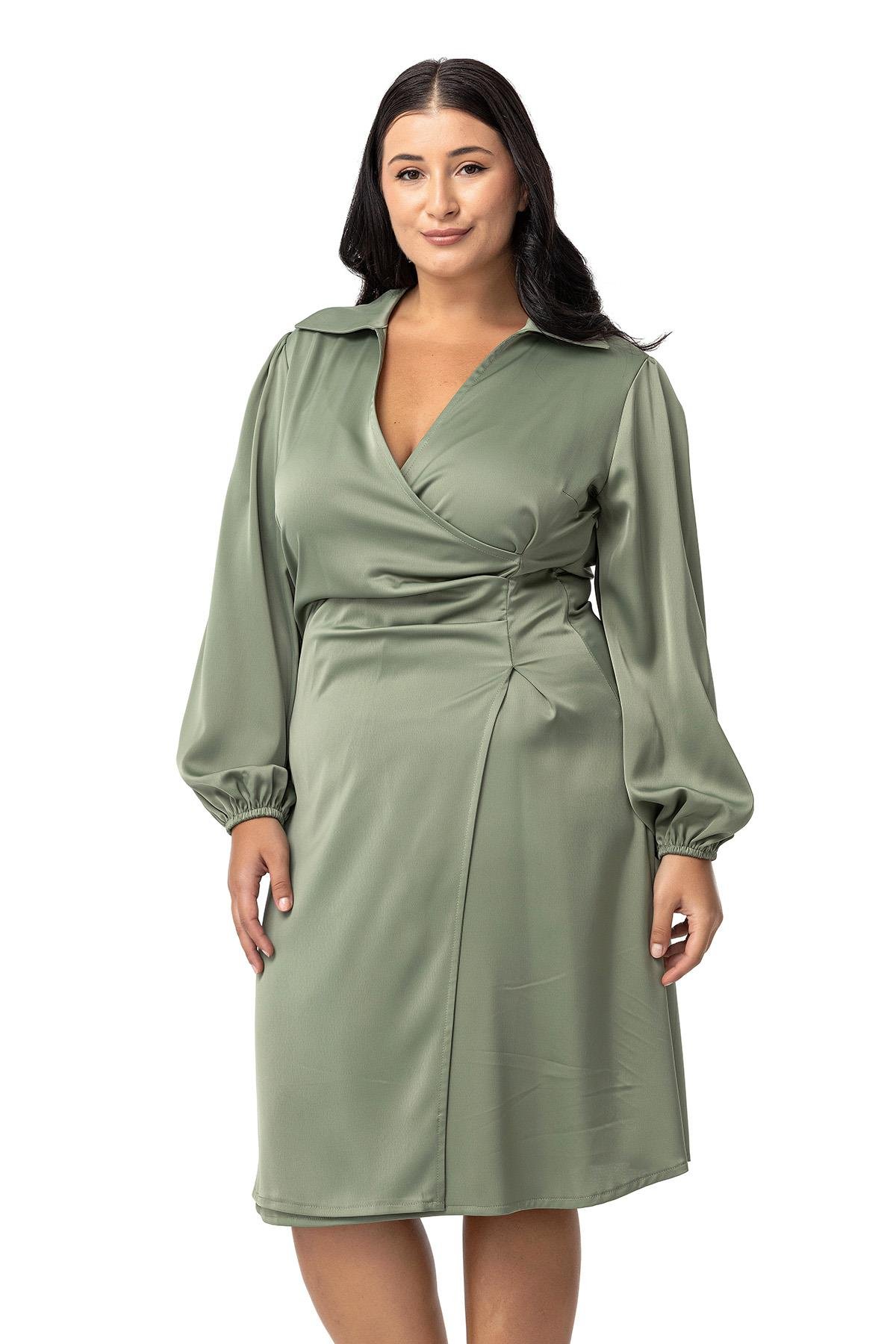 Disentis Modest Büyük Beden Derin V Yaka Beli Yandan Drapeli Saten Mint Yeşili ElbiseDISENTIS MODESTBüyük Beden Derin V Yaka Beli Yandan Drapeli Saten Mint Yeşili Elbise