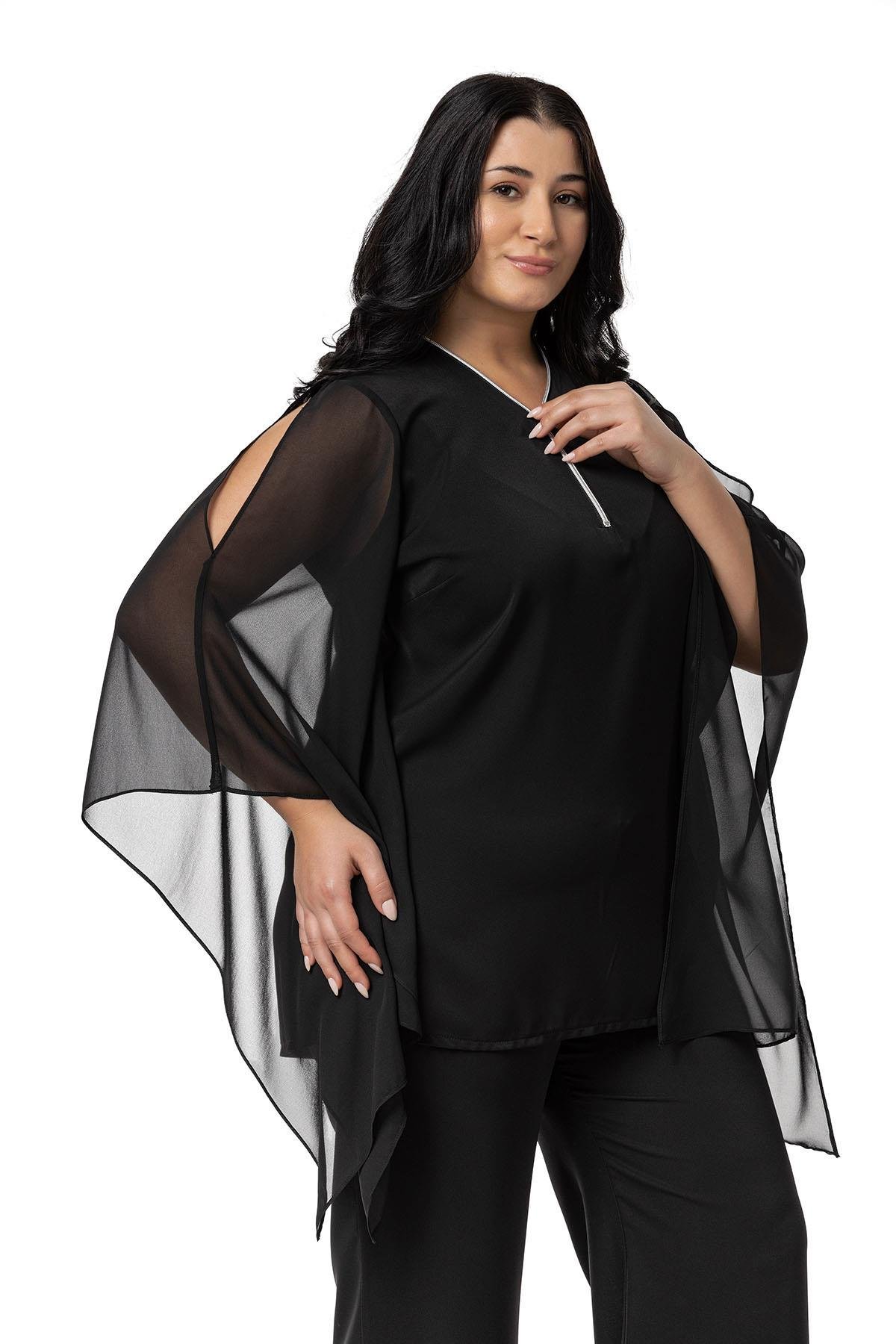 Disentis Modest Fermuar Detaylı Geniş Kesim Bluz Pantolon Siyah İkili TakımDISENTIS MODESTBüyük Beden Fermuar Detaylı Geniş Kesim Bluz Pantolon Siyah İkili Takım