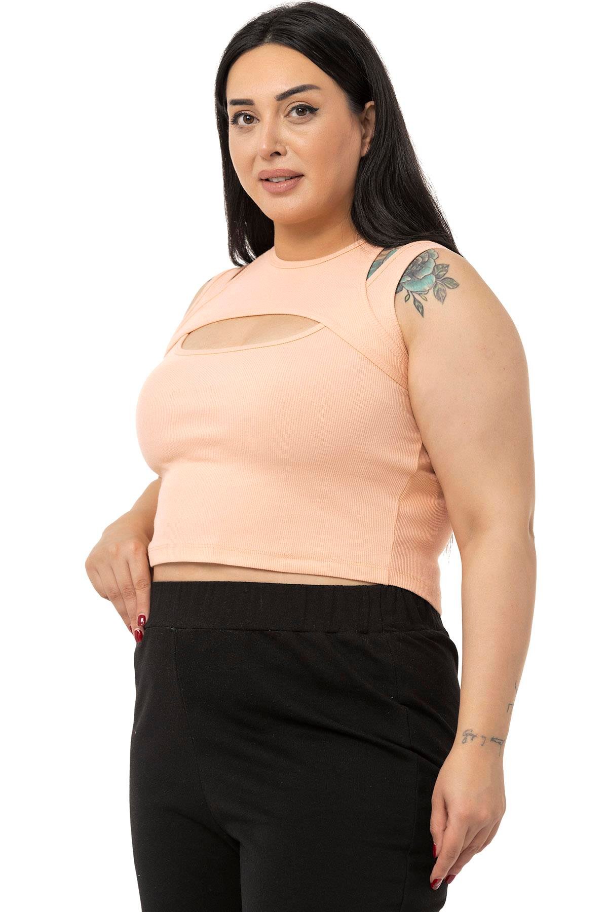 DISENTIS MODEST GENC BUYUK BEDEN DEKOLTELI BODYDISENTIS MODESTBüyük Beden Göğüs Dekolteli Fitilli Kaşkorse Somon Body