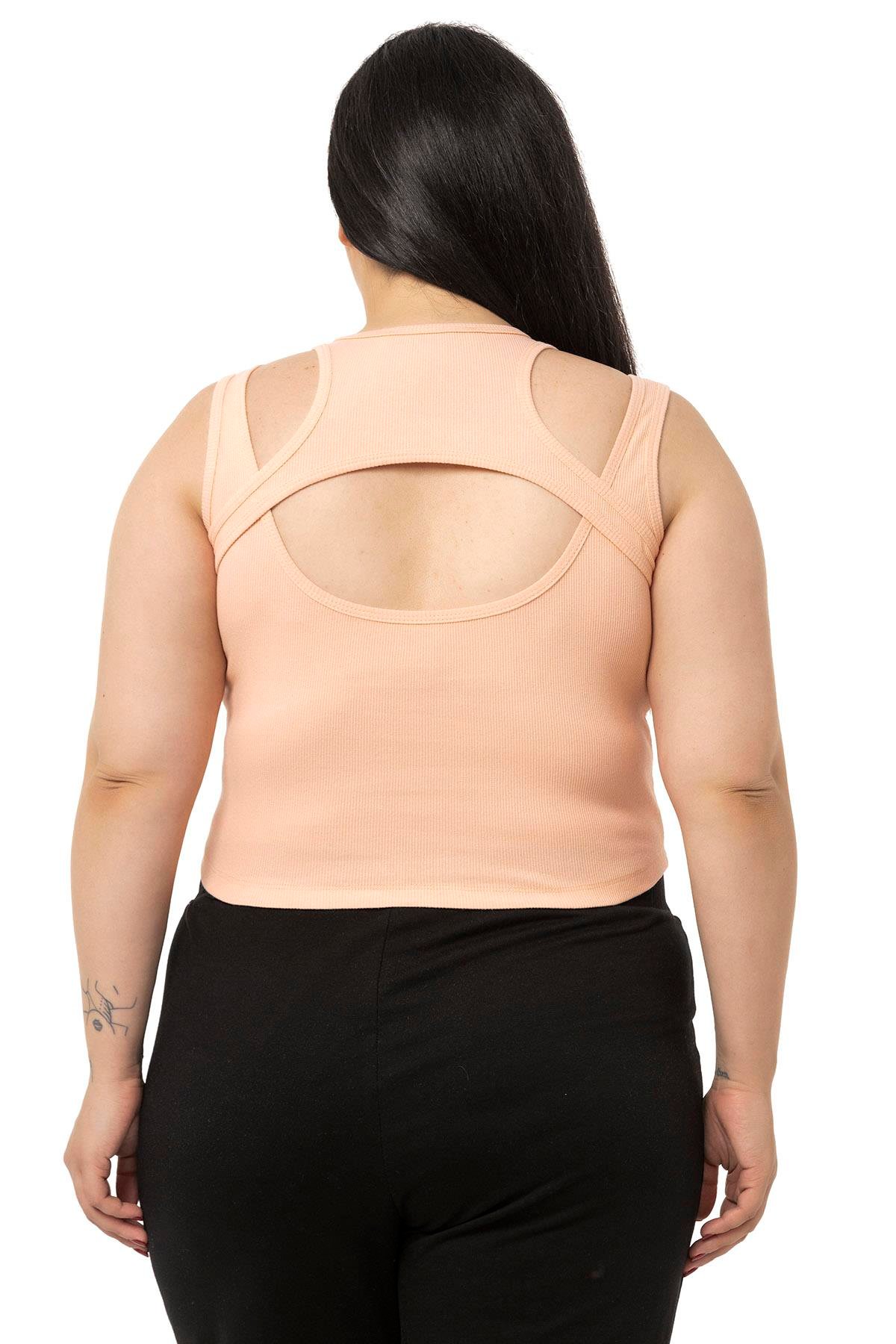 DISENTIS MODEST GENC BUYUK BEDEN DEKOLTELI BODYDISENTIS MODESTBüyük Beden Göğüs Dekolteli Fitilli Kaşkorse Somon Body